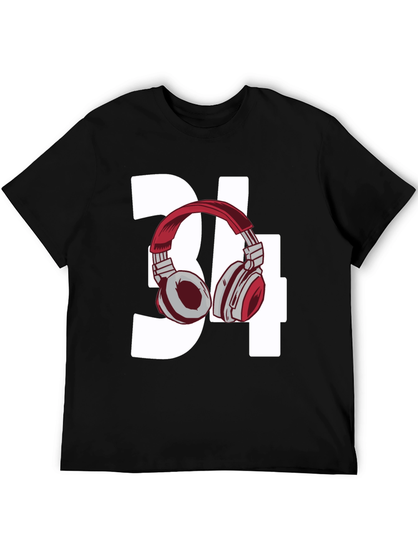 Black Stylish Number 34 Headphones Graphic Tee view 5