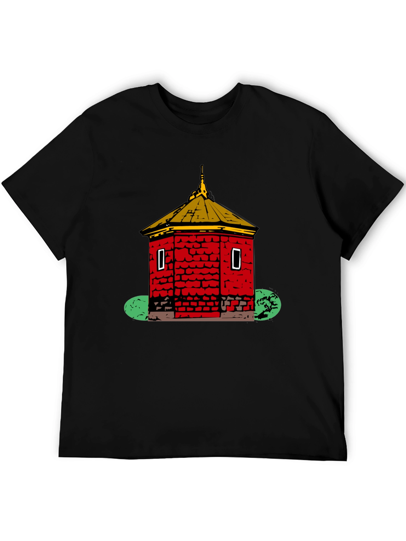 Black Red Brick Building Graphic Black T-Shirt view 5