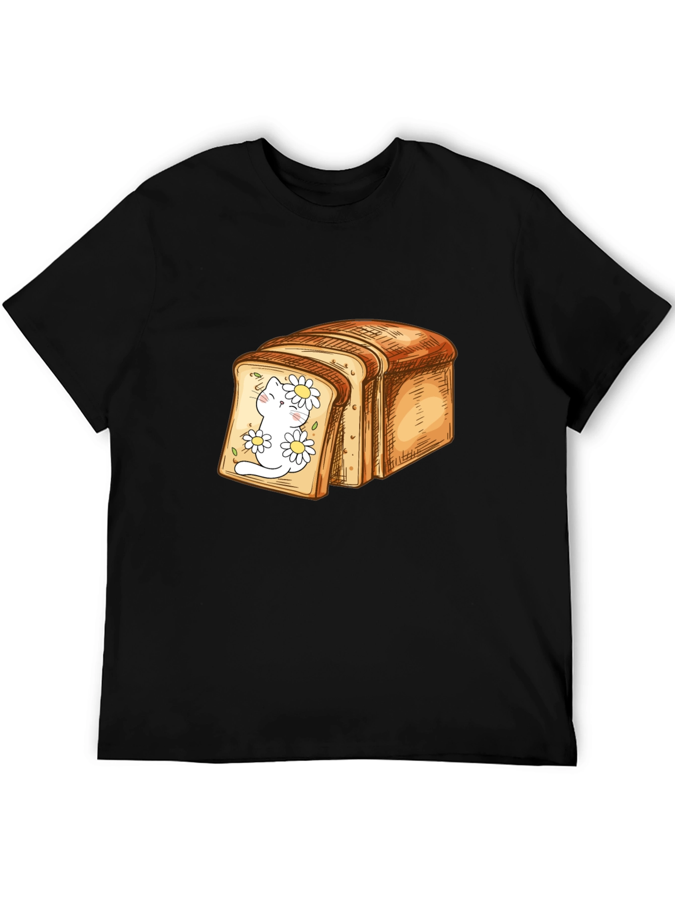 Black Cute Cat in Bread Slice Graphic T-Shirt view 5