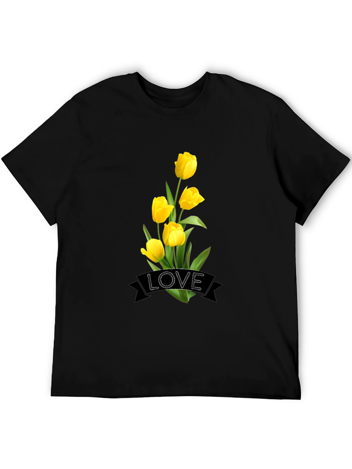 Black Love Tulips Graphic Black T-Shirt view 5