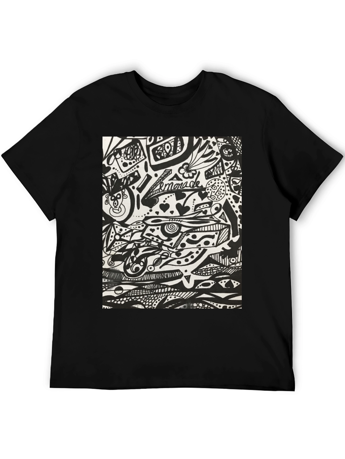 Black Abstract Doodle Art Black T-Shirt - Unique Graphic Tee view 5