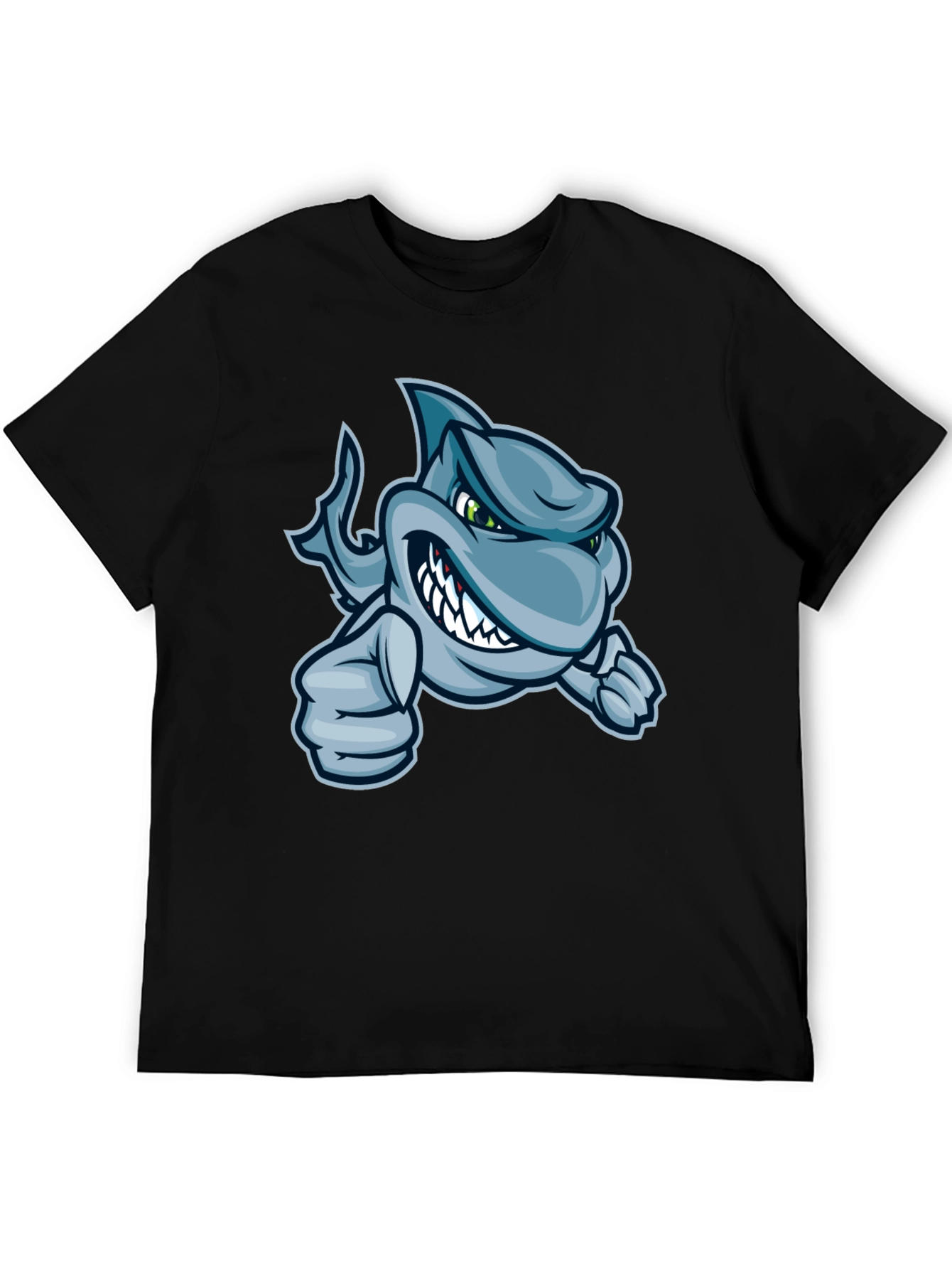 Black Cool Cartoon Shark Graphic T-Shirt view 5