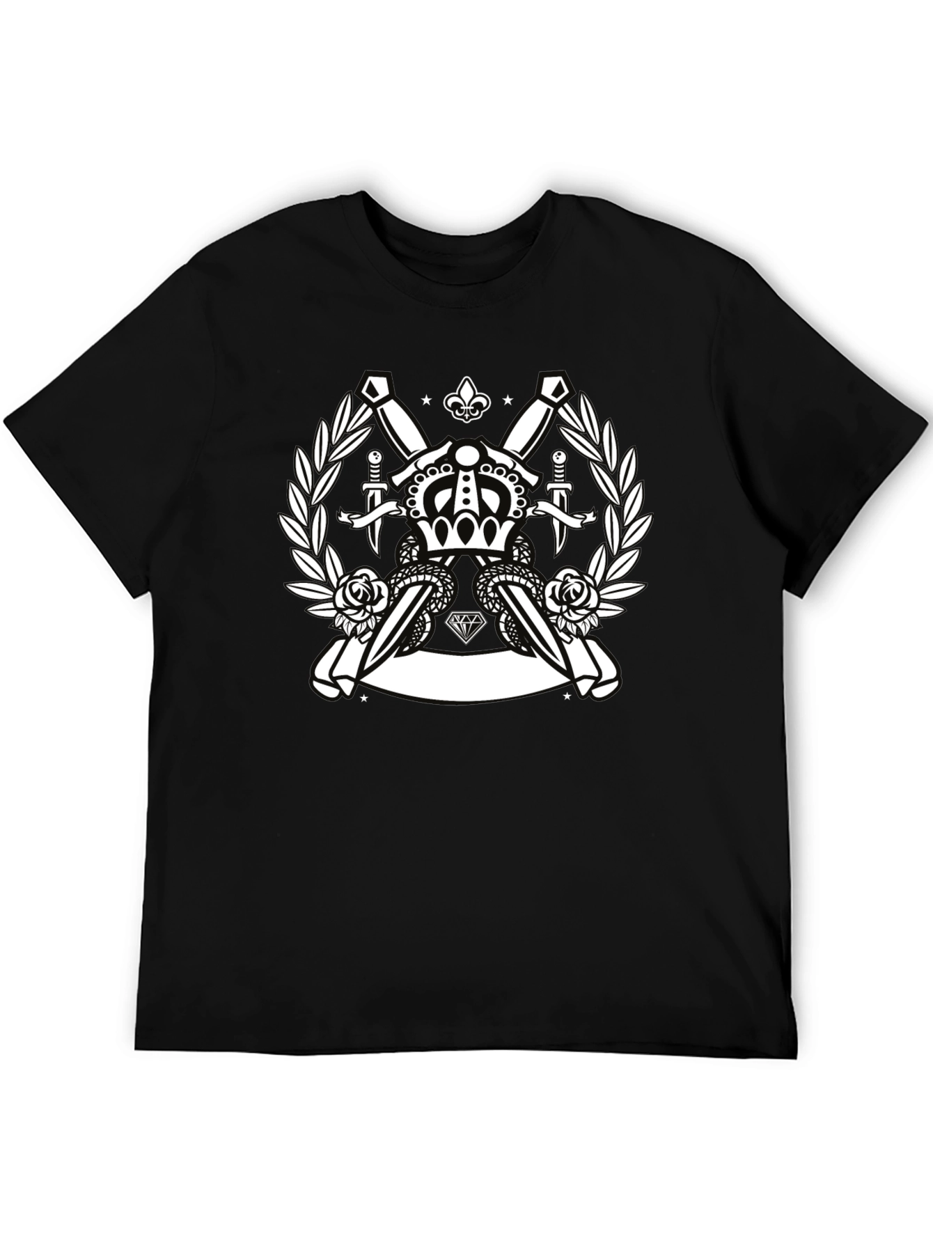 Black Crown & Swords Black Graphic T-Shirt view 5
