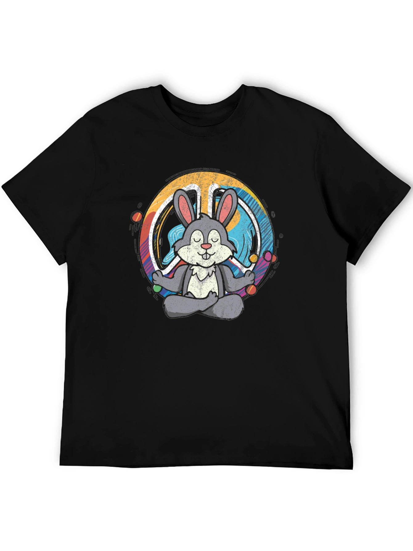 Black Peace Bunny T-Shirt - Meditating Hare Design view 5