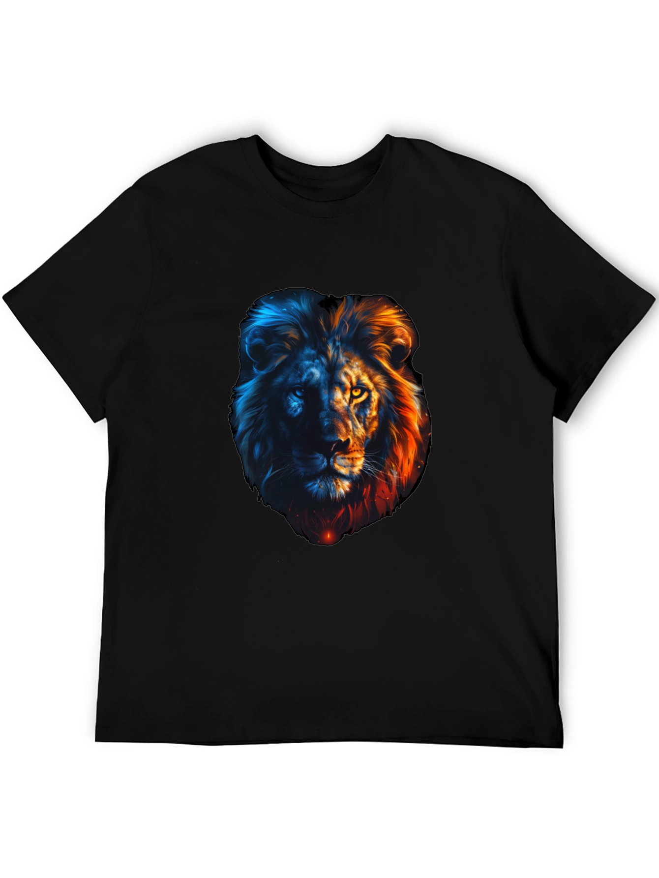 Black Lion Fire and Ice Graphic Tee - Cool Men's T-Shirt view 5