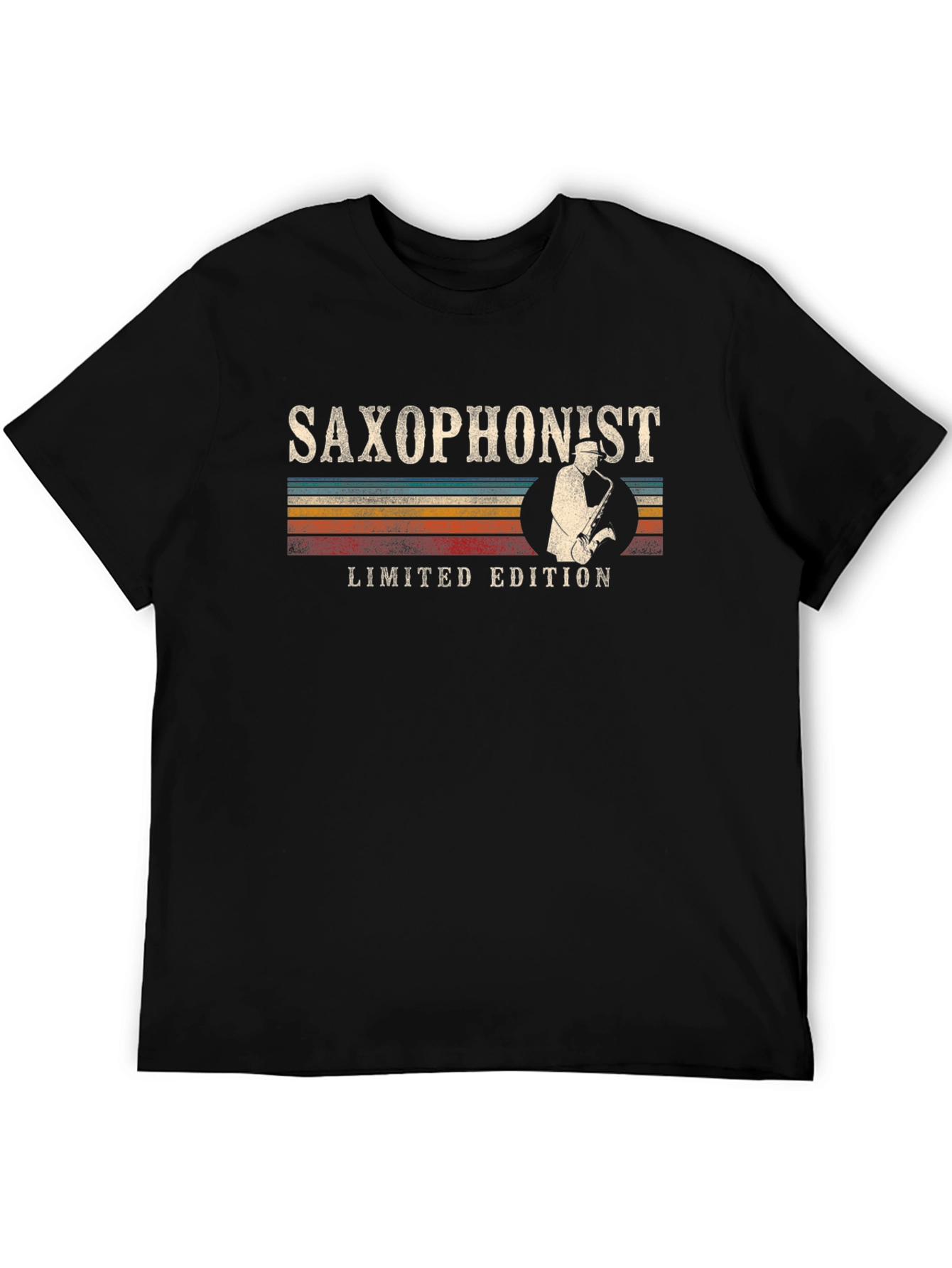 Black Vintage Saxophonist Limited Edition Black T-Shirt view 5