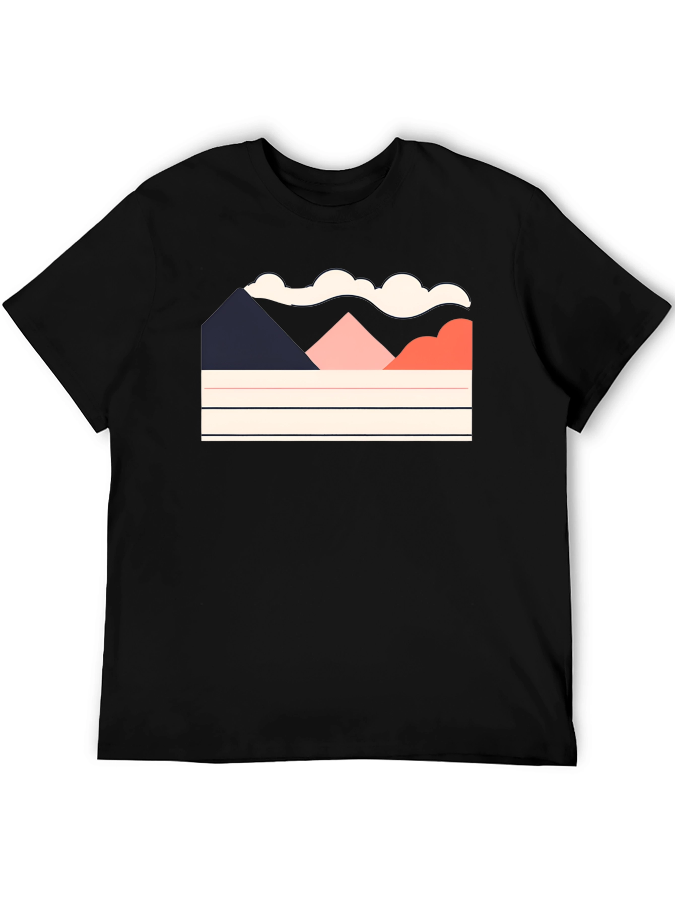 Black Geometric Mountain Scene Black Tee view 5