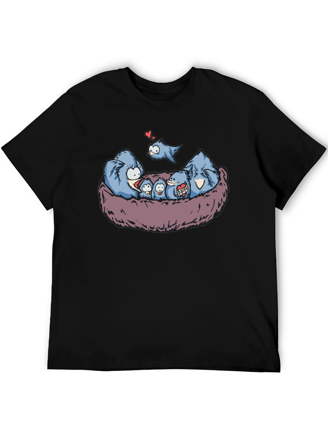 Black Cute Birds Family Nest T-Shirt view 5
