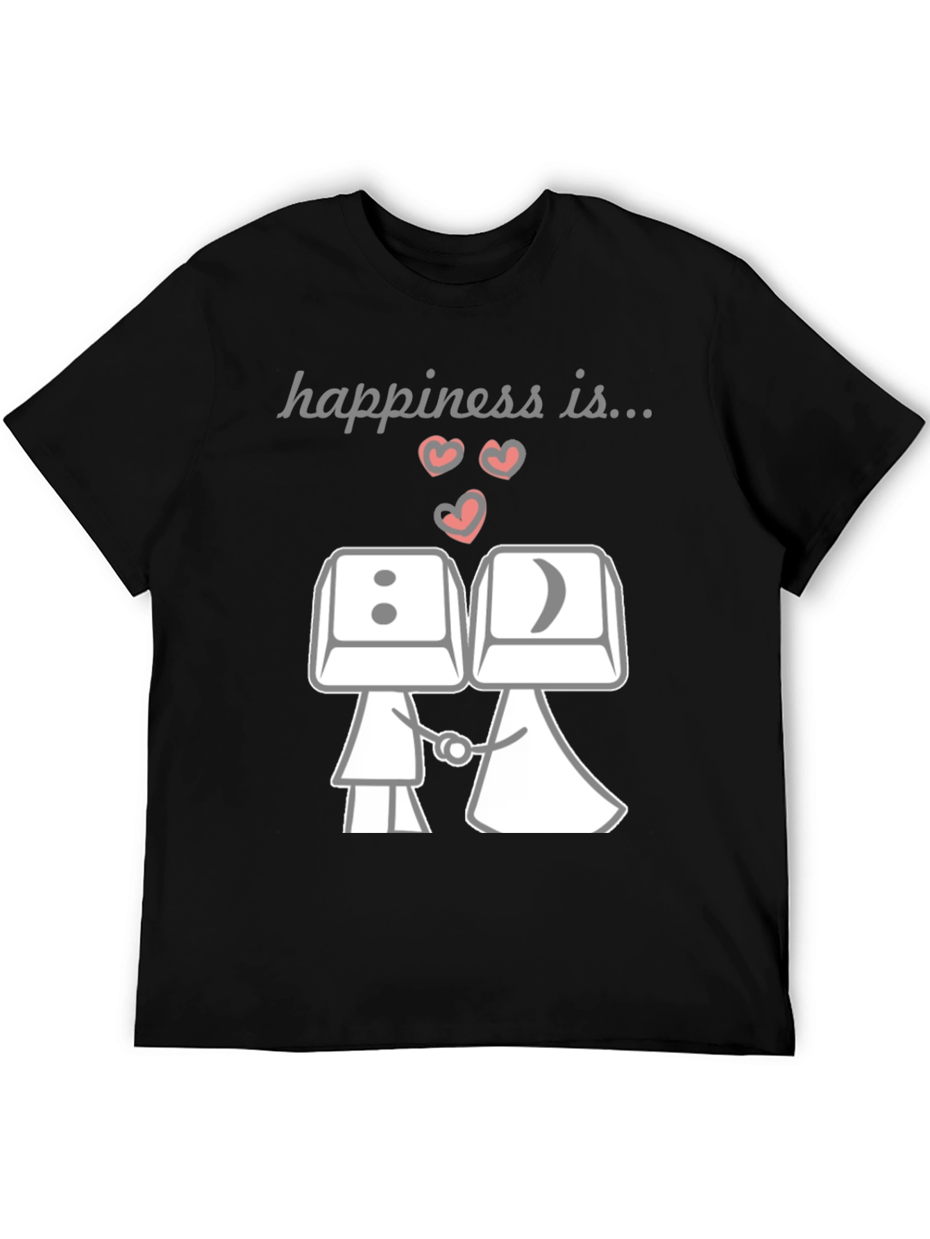 Black Happiness Is...Keyboard Key Couple T-Shirt view 5