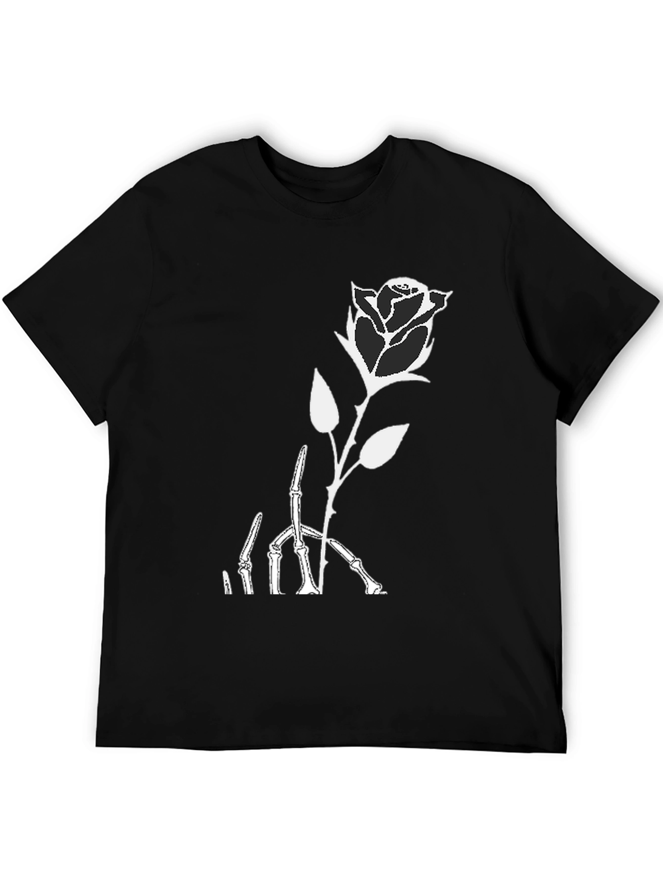 Black Rose Skeleton Graphic Print Black T-Shirt view 5