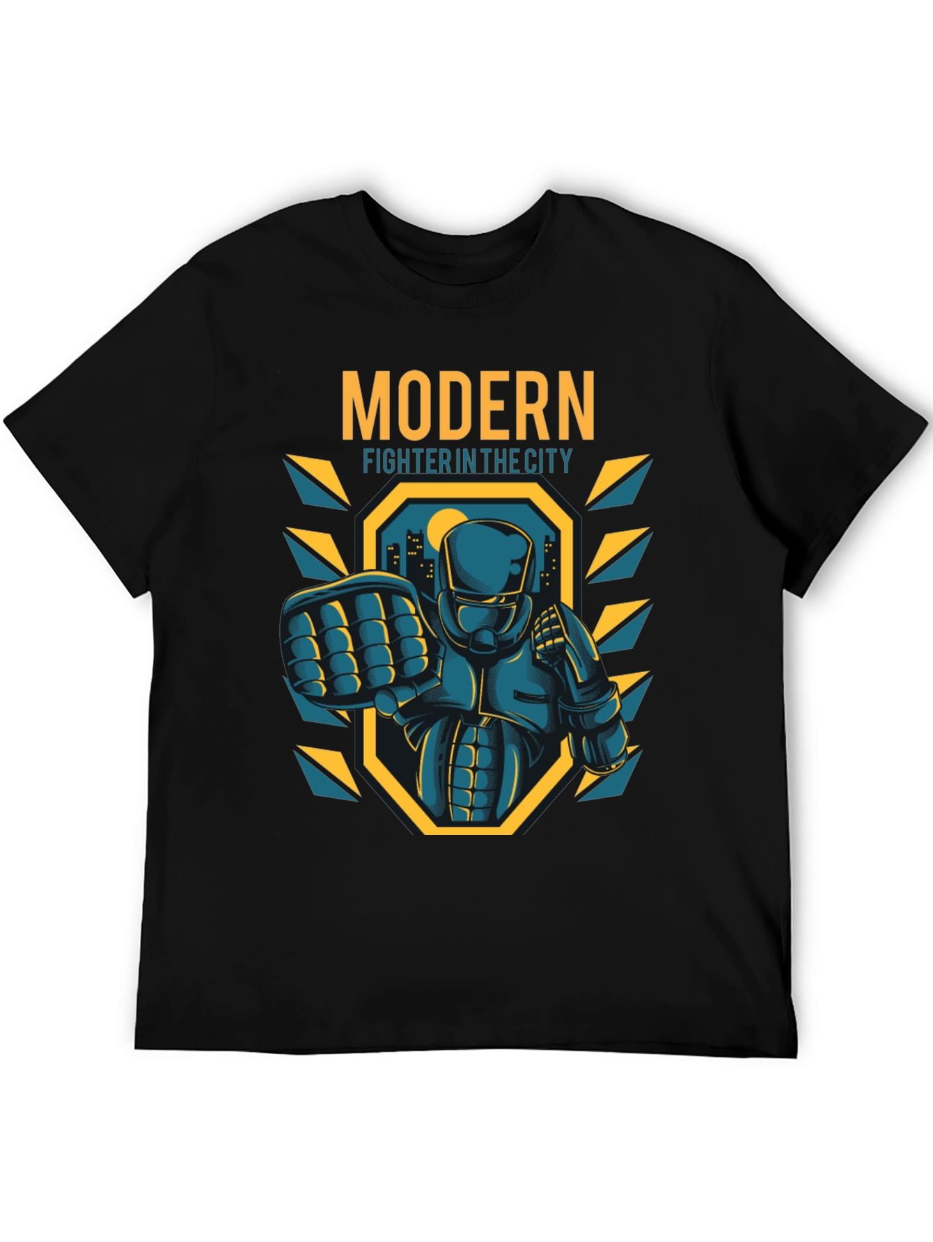 Black Modern Fighter City T-Shirt - Cool Graphic Tee view 5