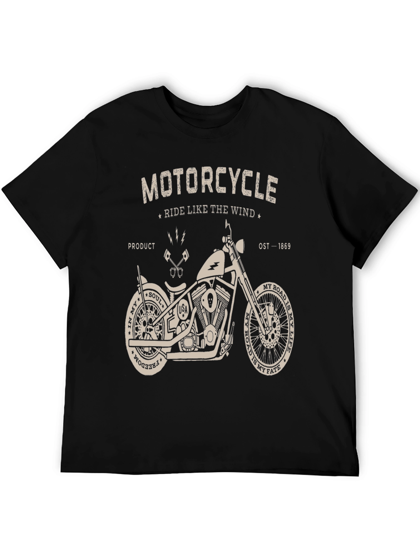 Black Motorcycle Ride Like The Wind Graphic T-Shirt view 5