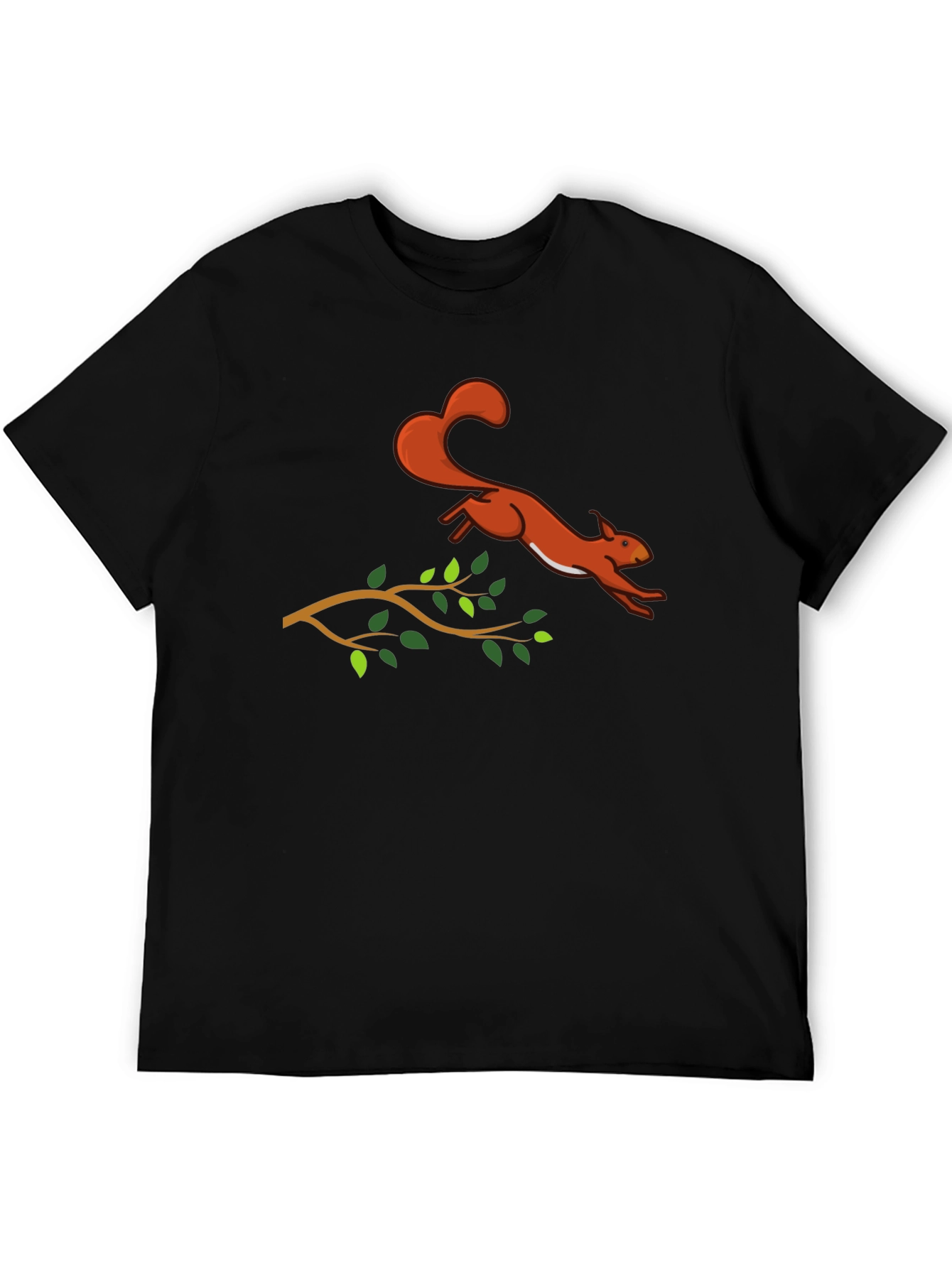 Black Squirrel Leaping T-Shirt - Black Cotton Graphic Tee view 5