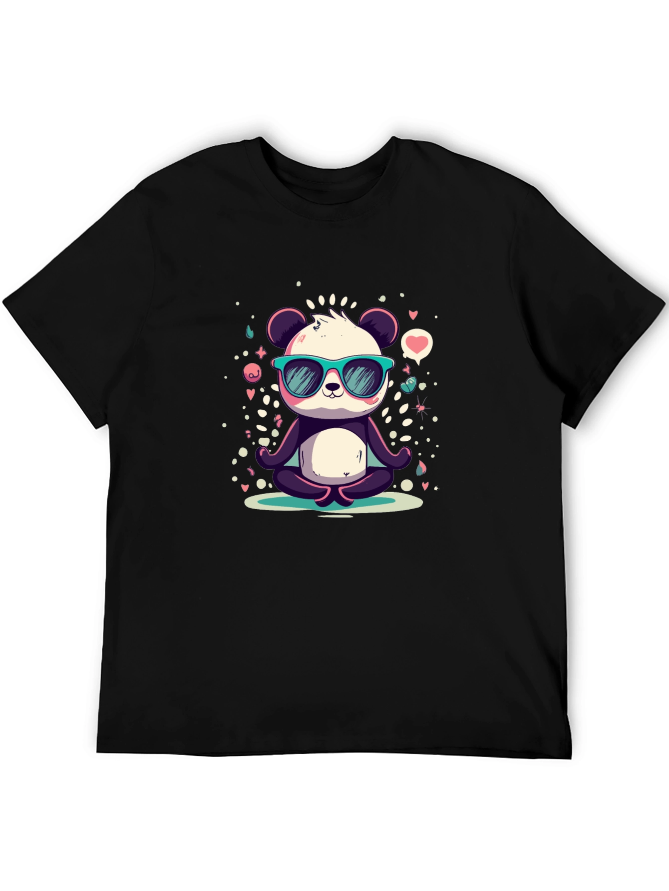 Black Cool Panda Meditating T-Shirt view 5