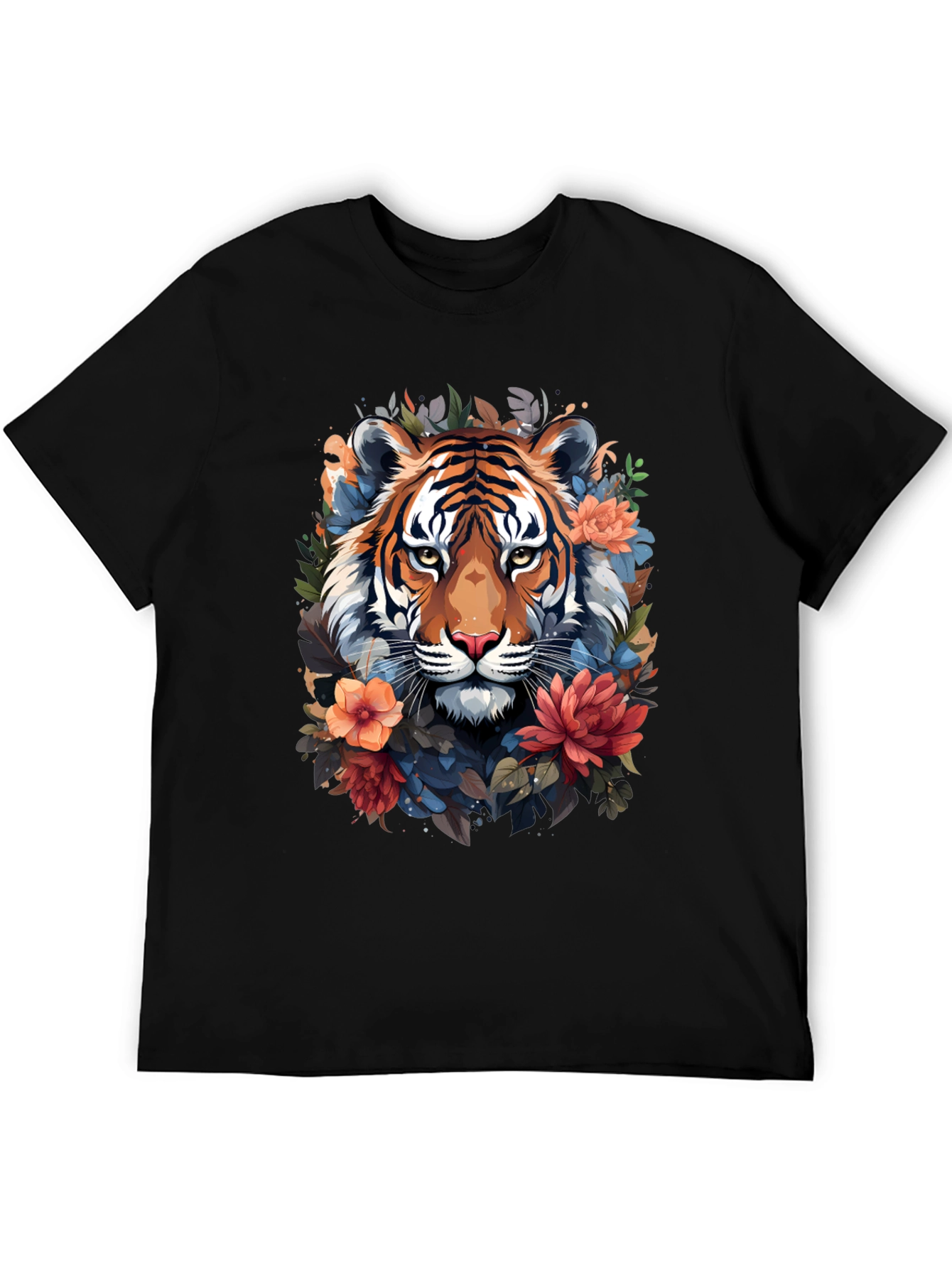 Black Floral Tiger Graphic Tee - Stylish Men's Black T-Shirt view 5