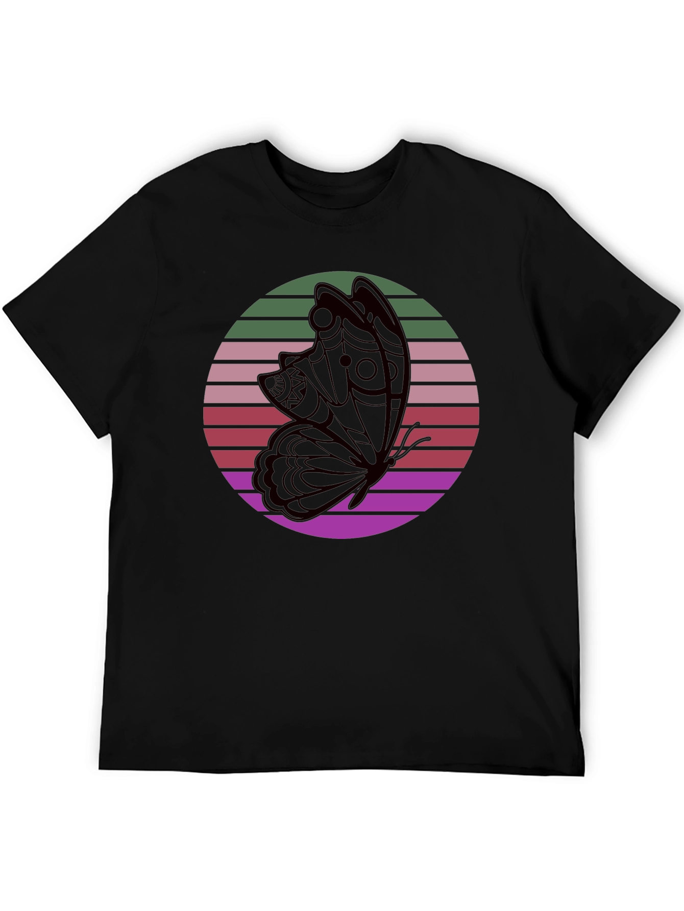Black Retro Butterfly Black T-Shirt view 5