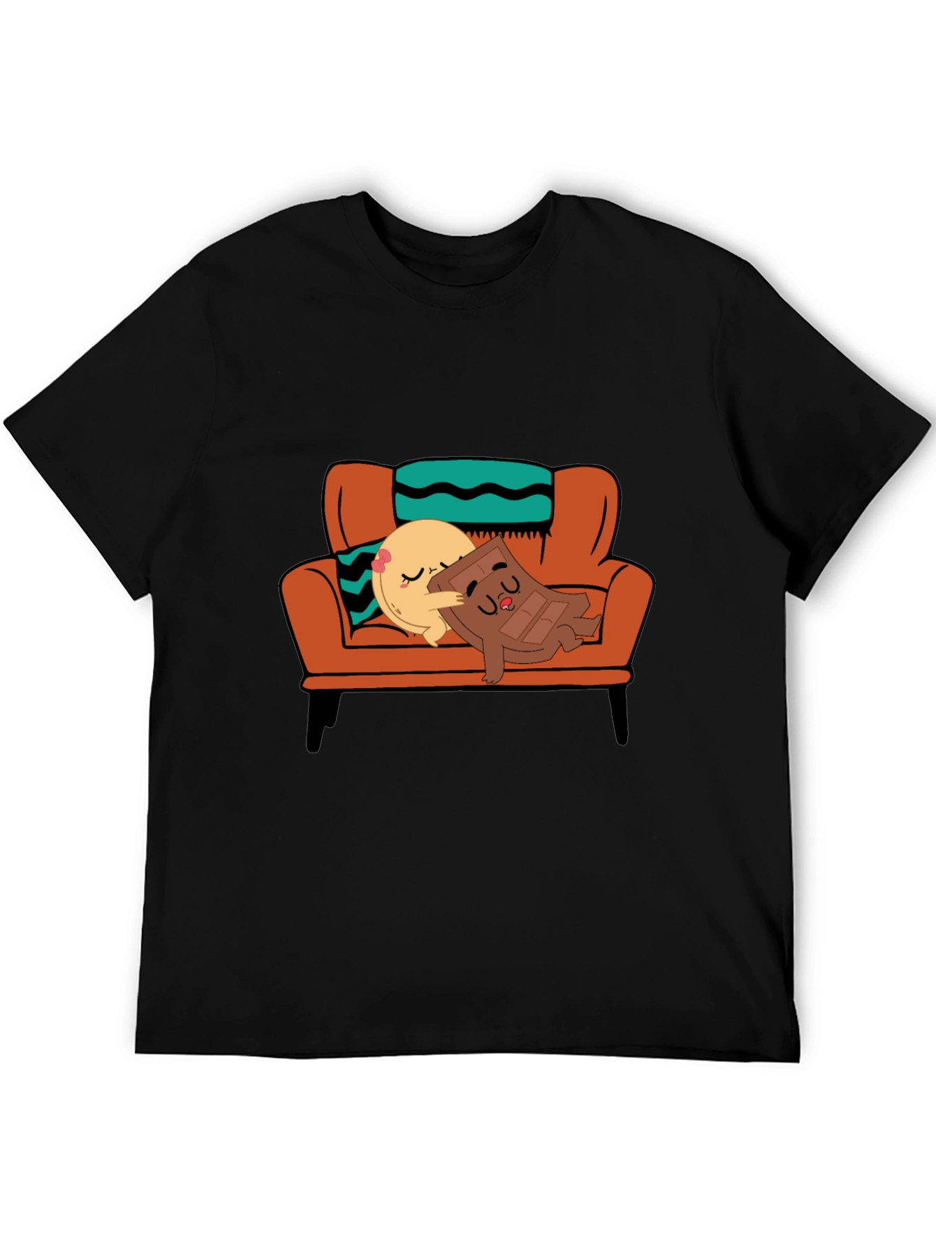 Black Cute Cartoon Foodie Relaxation T-Shirt view 5