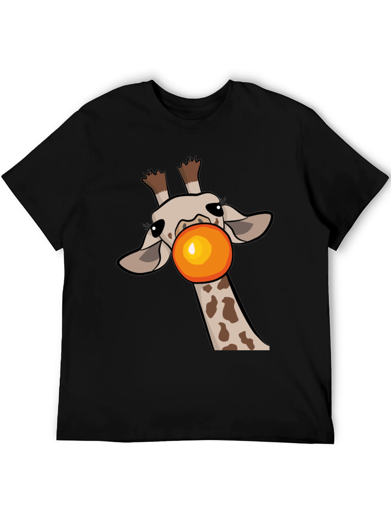 Black Giraffe Bubble Gum Pop Men's Black Graphic Tee view 5