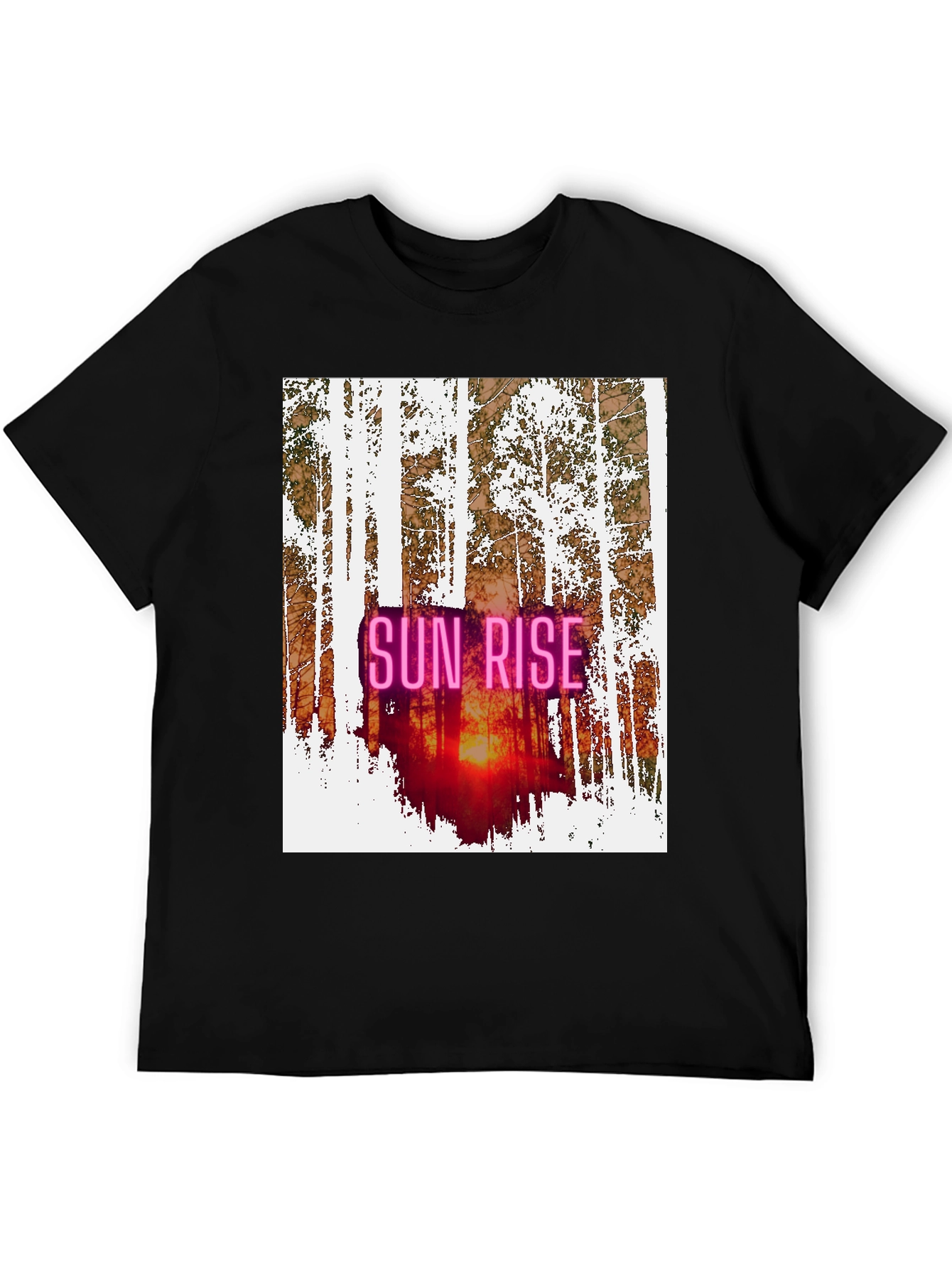 Black Sunrise Forest Graphic Tee - Nature Inspired Black T-Shirt view 5