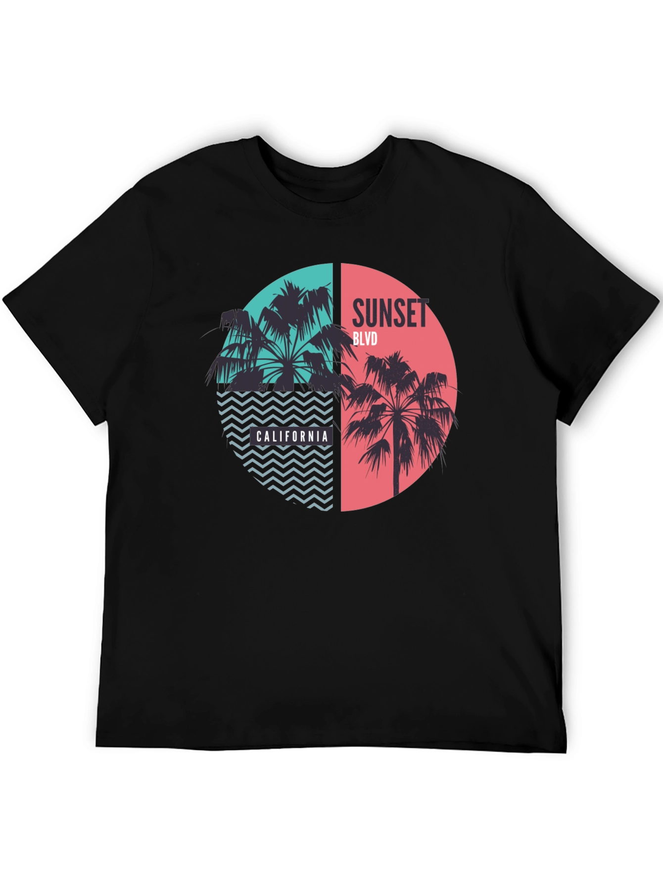 Black Sunset Blvd California Palm Tree Graphic Tee view 5