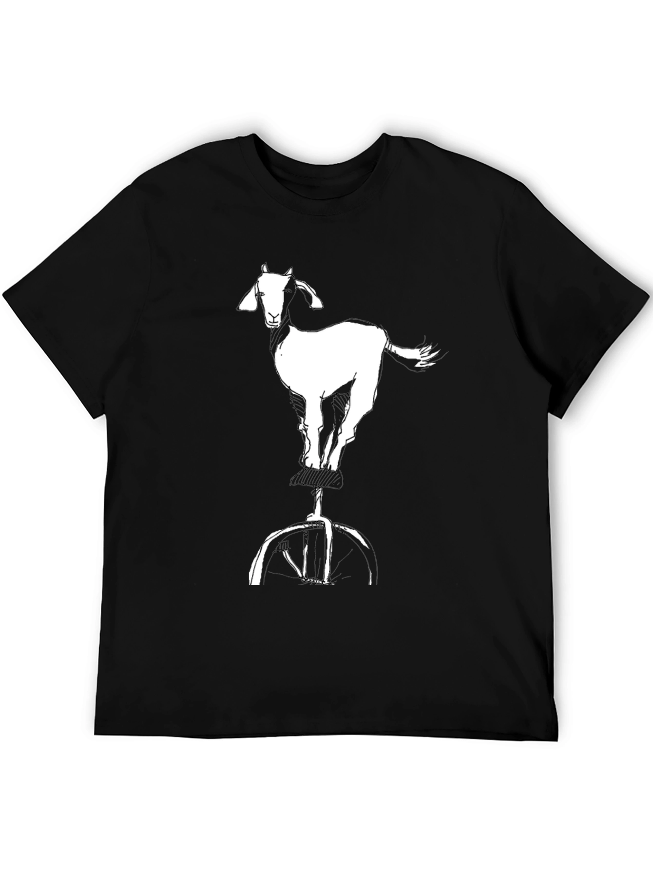 Black Goat on Unicycle Graphic Tee - Cool Casual Black T-Shirt view 5