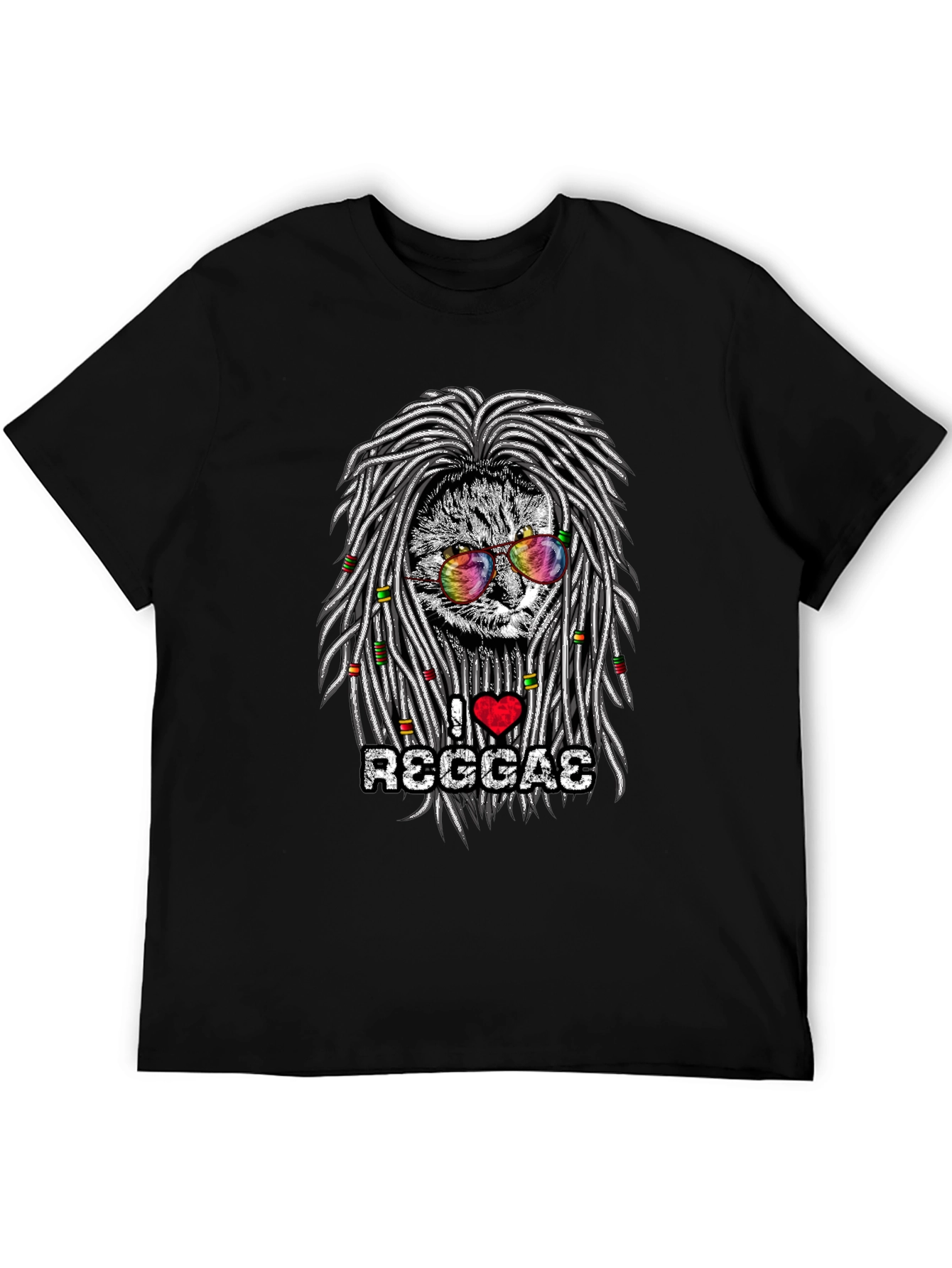 Black I Love Reggae Cat Graphic T-Shirt view 5