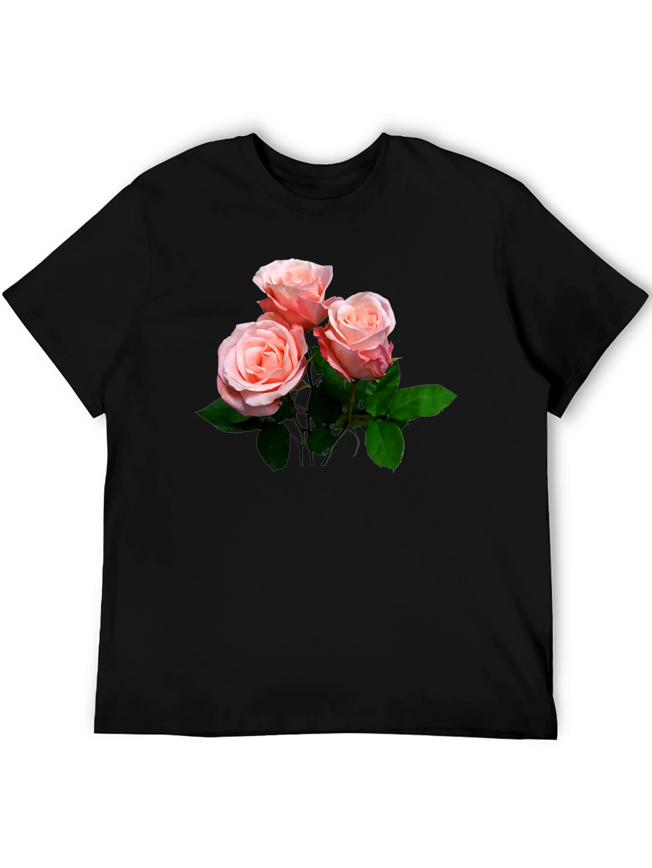 Black Floral Roses Black T-Shirt view 5