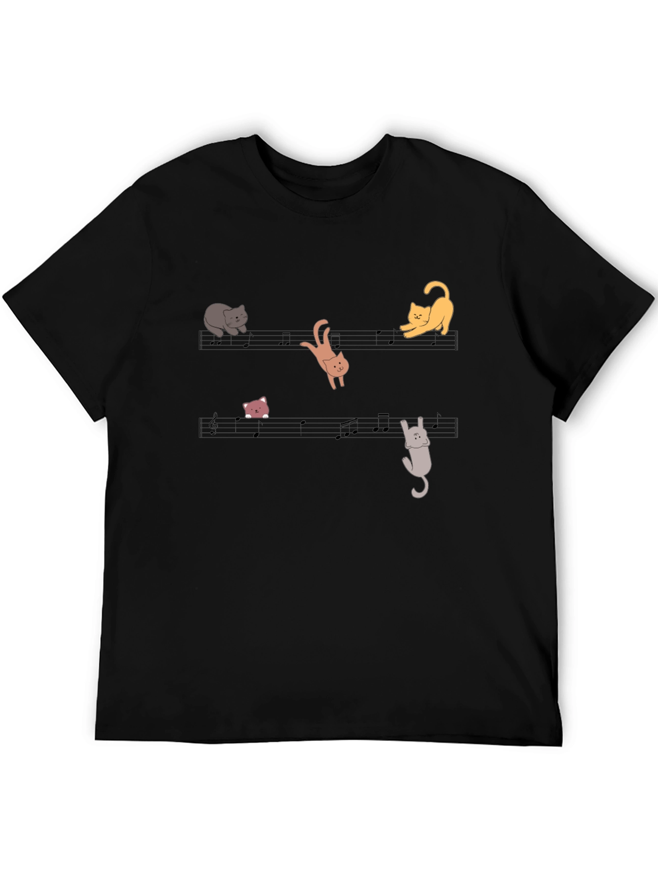 Black Musical Cats T-Shirt - Black Cotton Tee view 5