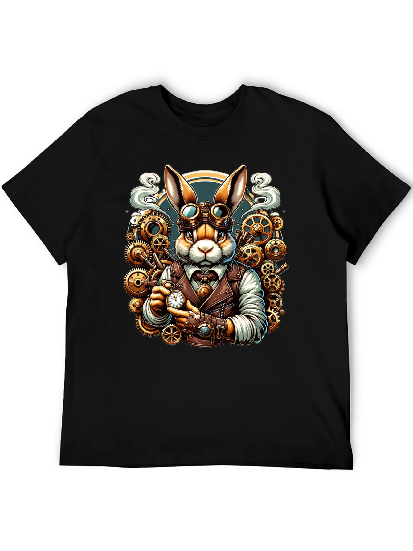 Black Steampunk Rabbit T-Shirt - Unique Design view 5