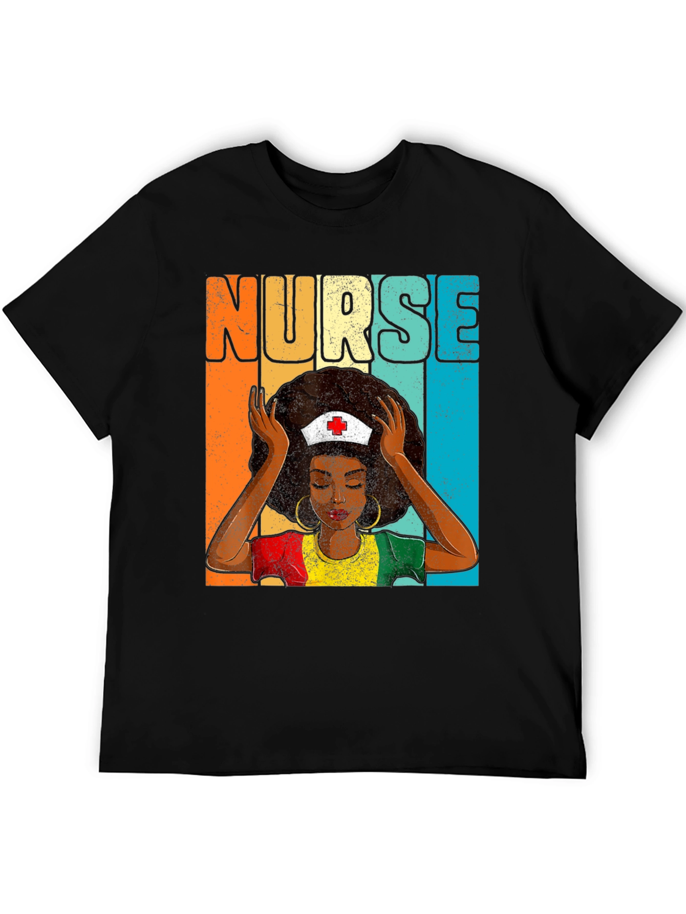 Black Retro Nurse Graphic Tee - Black Cotton T-Shirt view 5