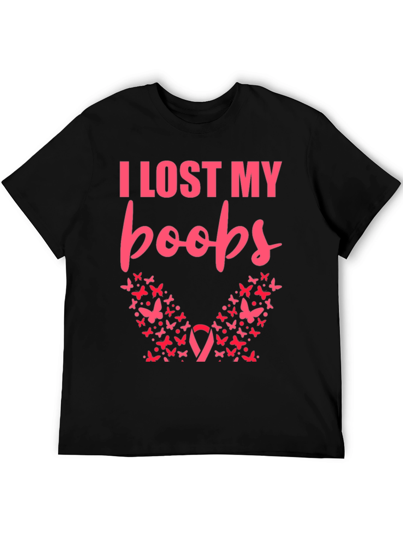 Black I Lost My Boobs Butterfly T-Shirt view 5