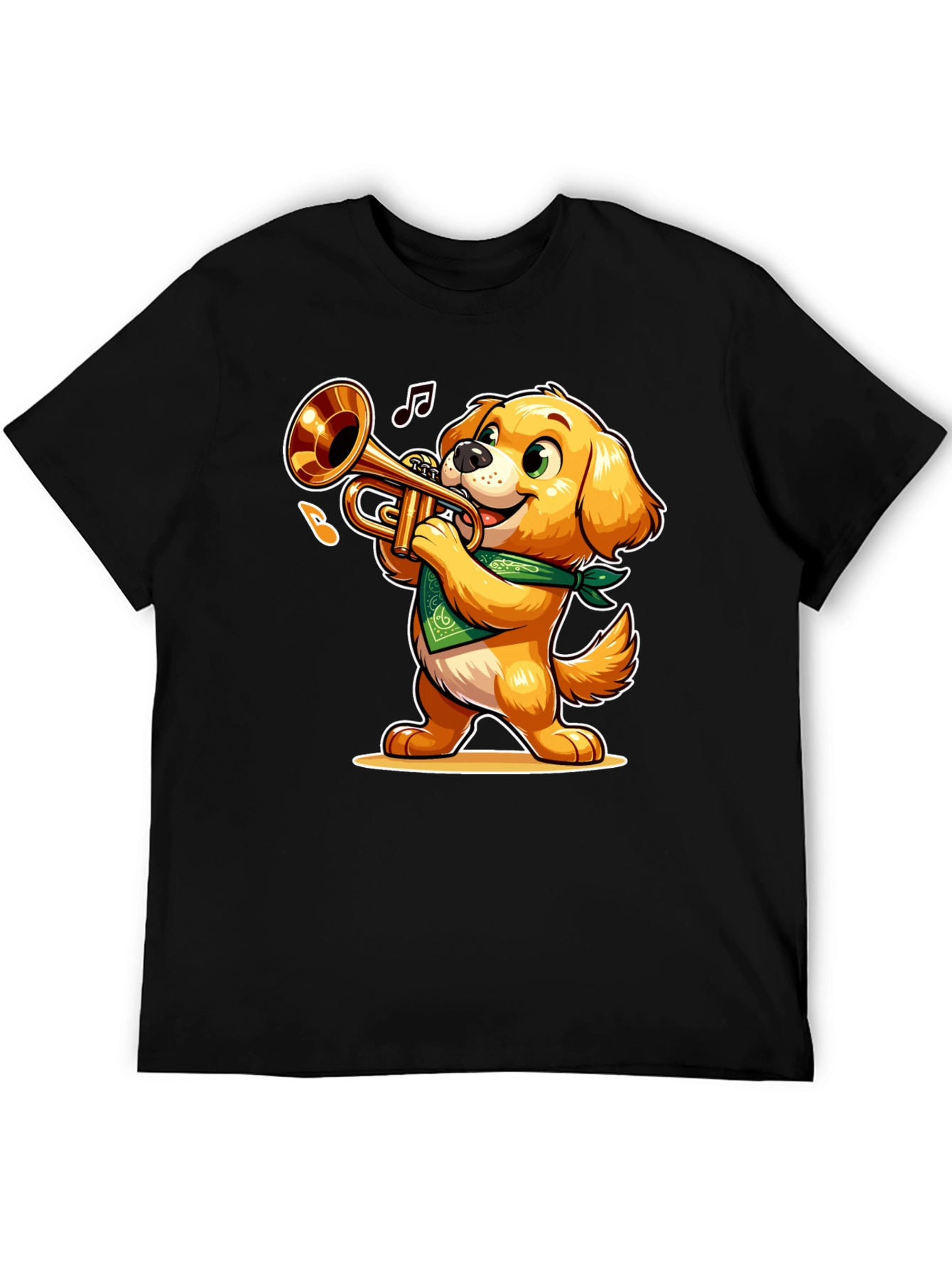 Black Dog Playing Trumpet T-Shirt - Fun Cartoon Design view 5