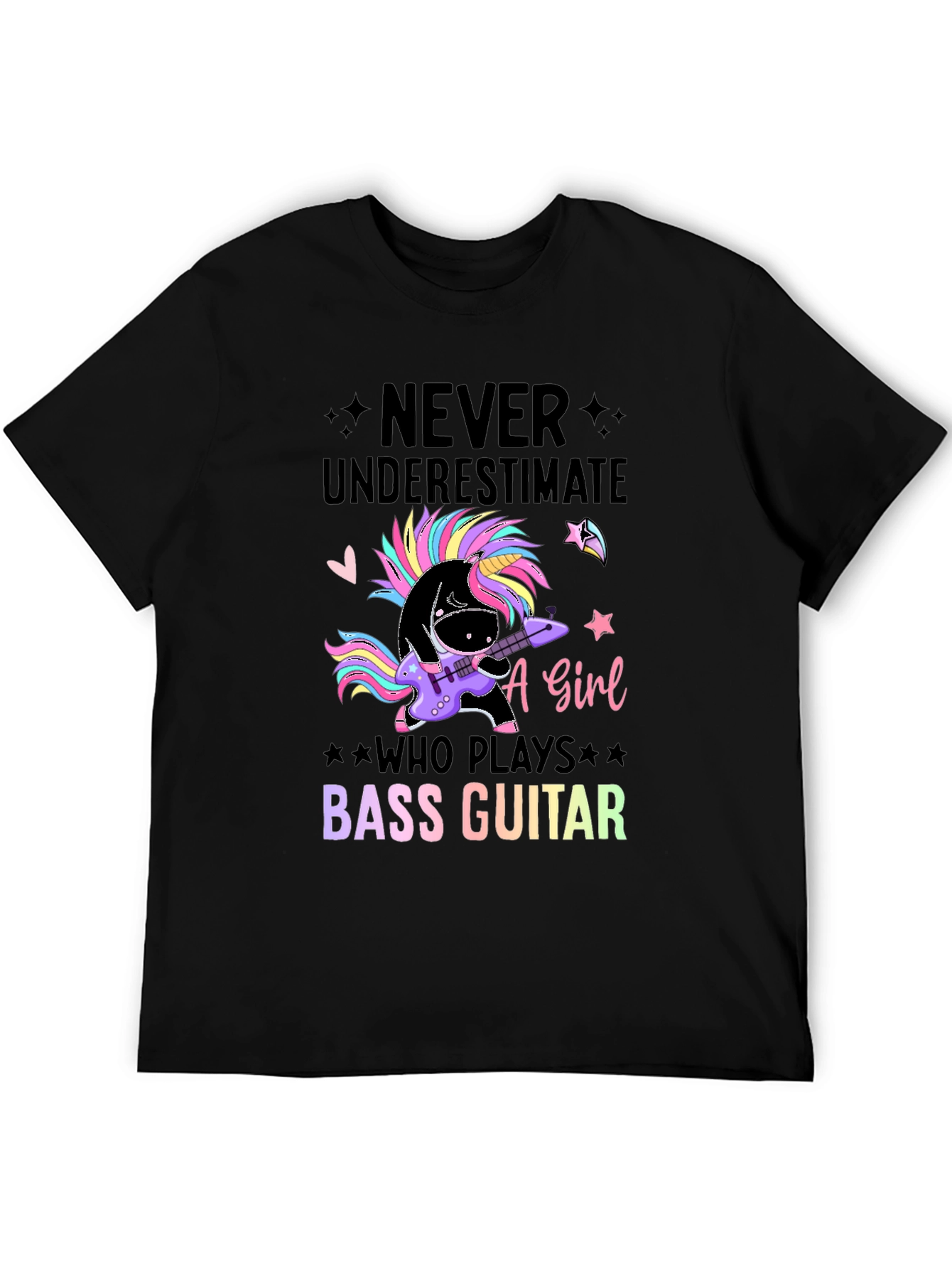 Black Unicorn Bass Guitar T-Shirt - Never Underestimate A Girl view 5