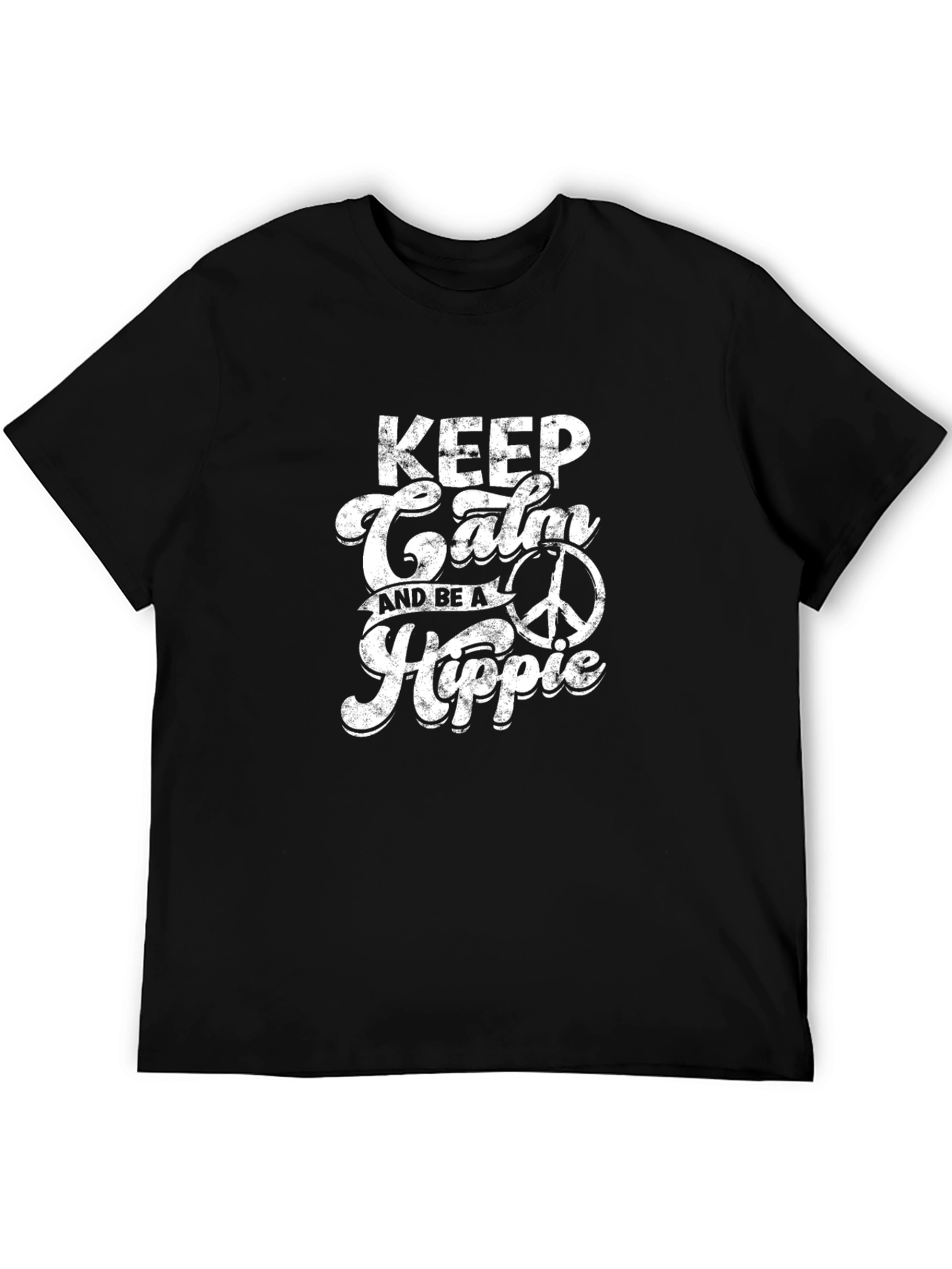 Black Keep Calm Hippie T-Shirt - Retro Peace Design view 5