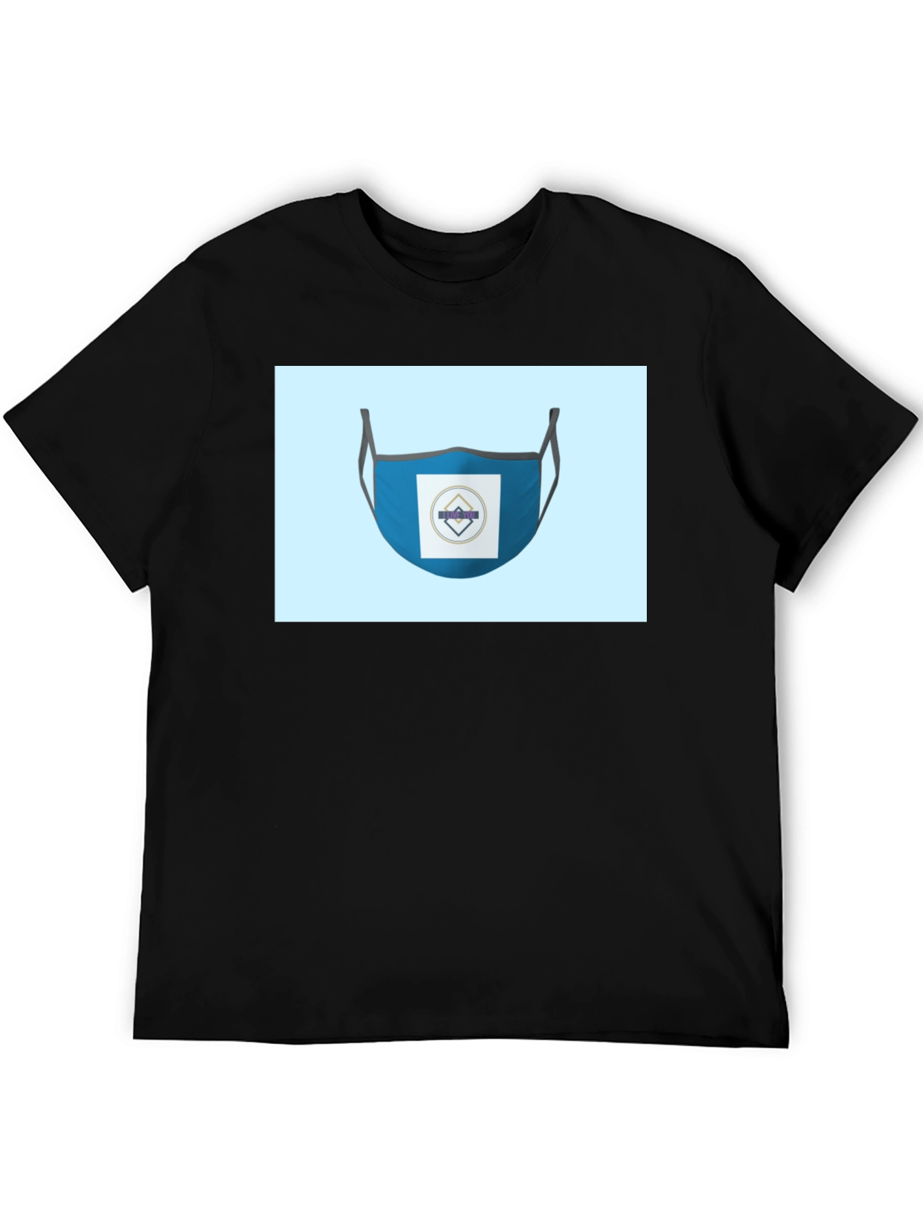 Black Stylish Blue Face Mask T-Shirt view 5