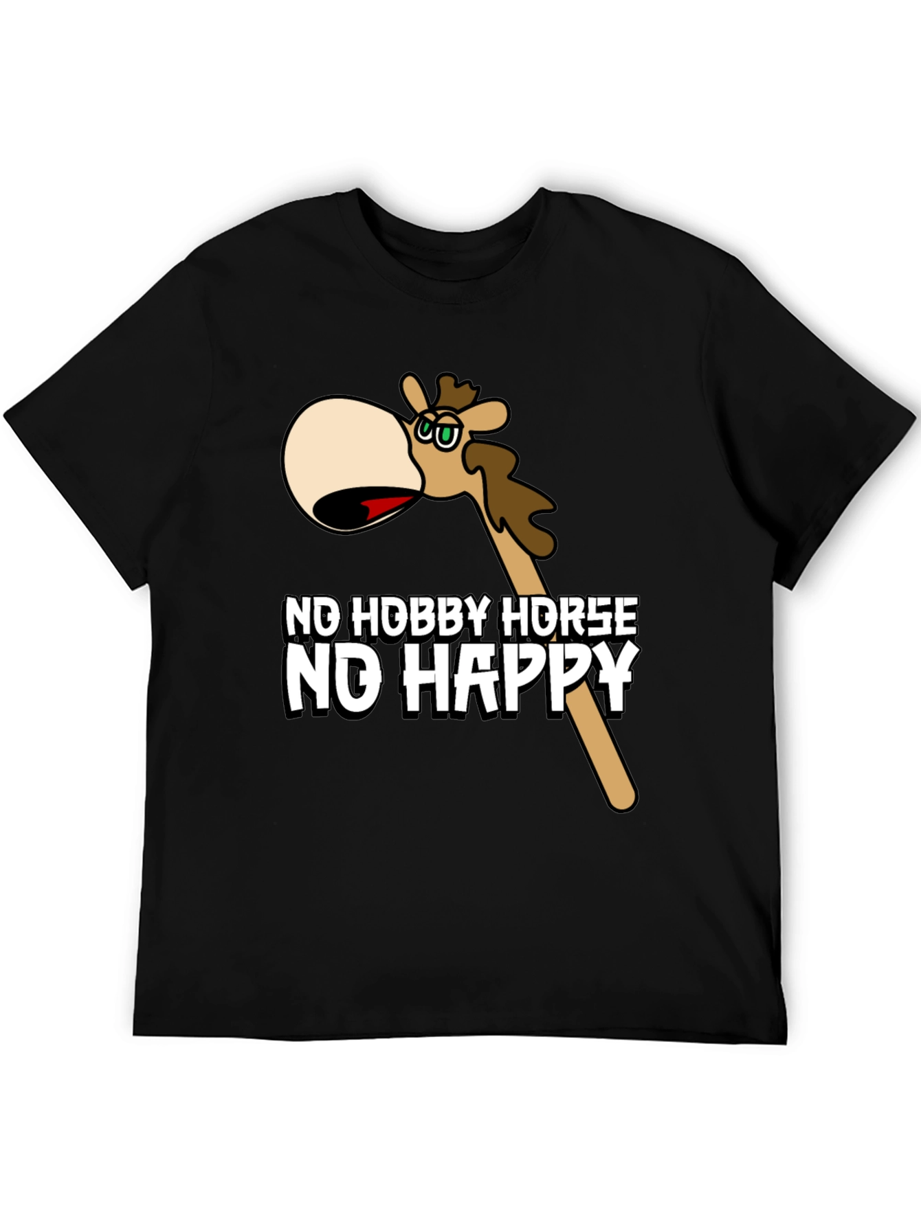 Black No Hobby Horse No Happy Black T-Shirt view 5