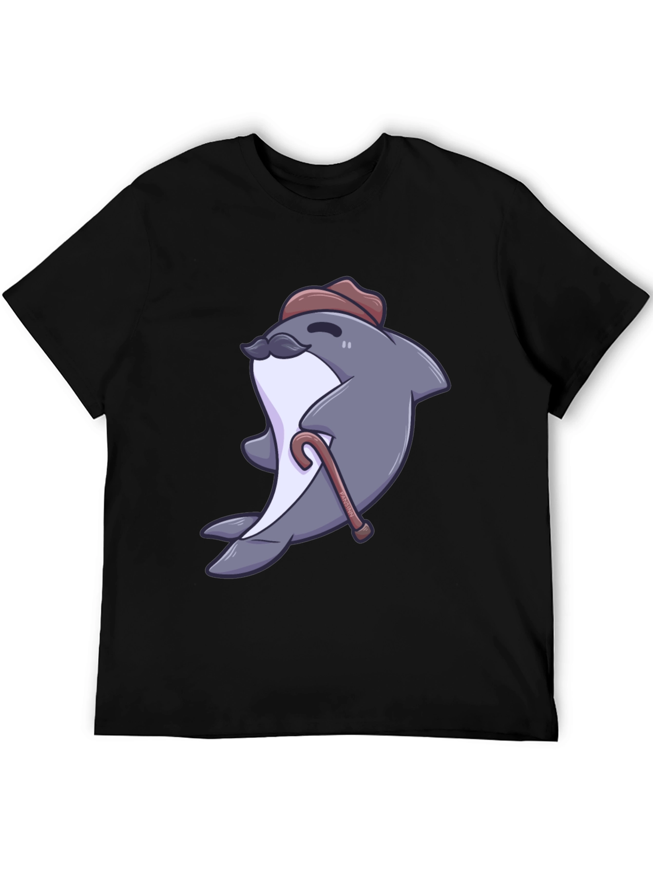 Black Dapper Dolphin T-Shirt - Cartoon Character Tee view 5