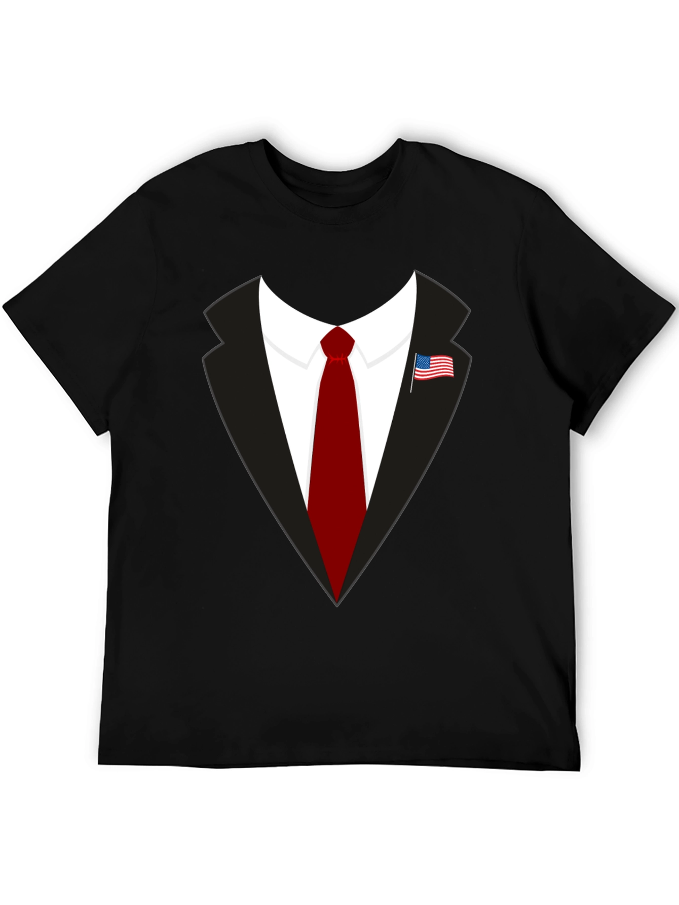 Black Suit & Tie Graphic Tee - Patriotic American Flag Pin view 5