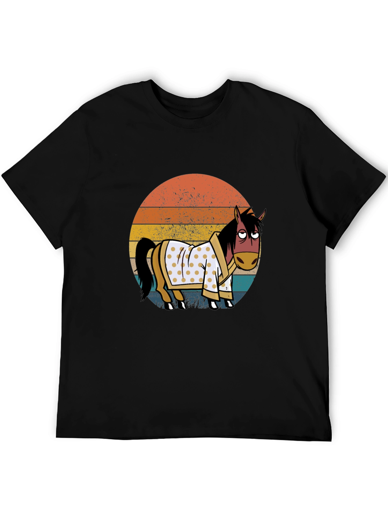 Black Retro Horse in Robe Graphic T-Shirt view 5