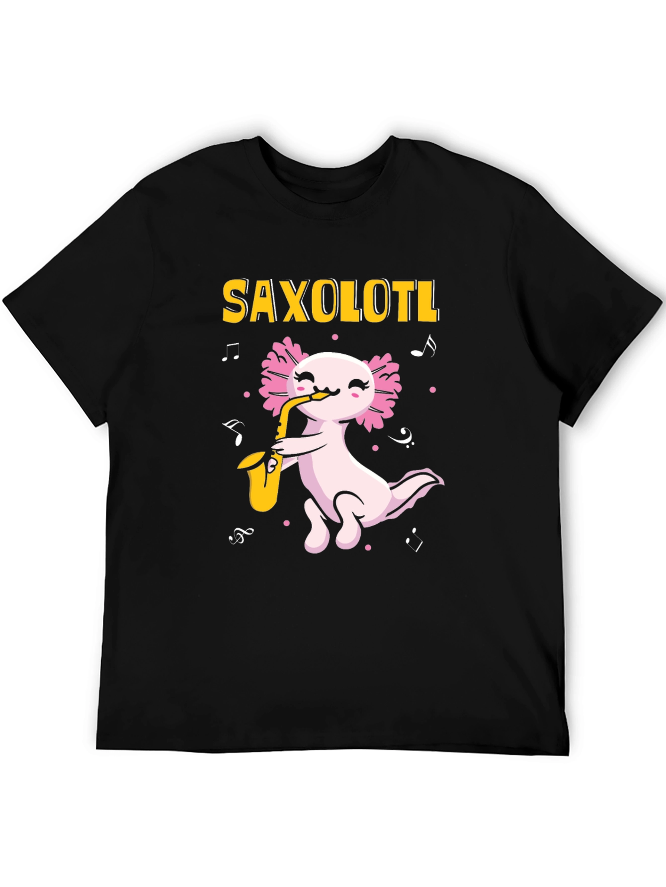 Black Saxolotl T-Shirt - Axolotl Saxophone Player view 5