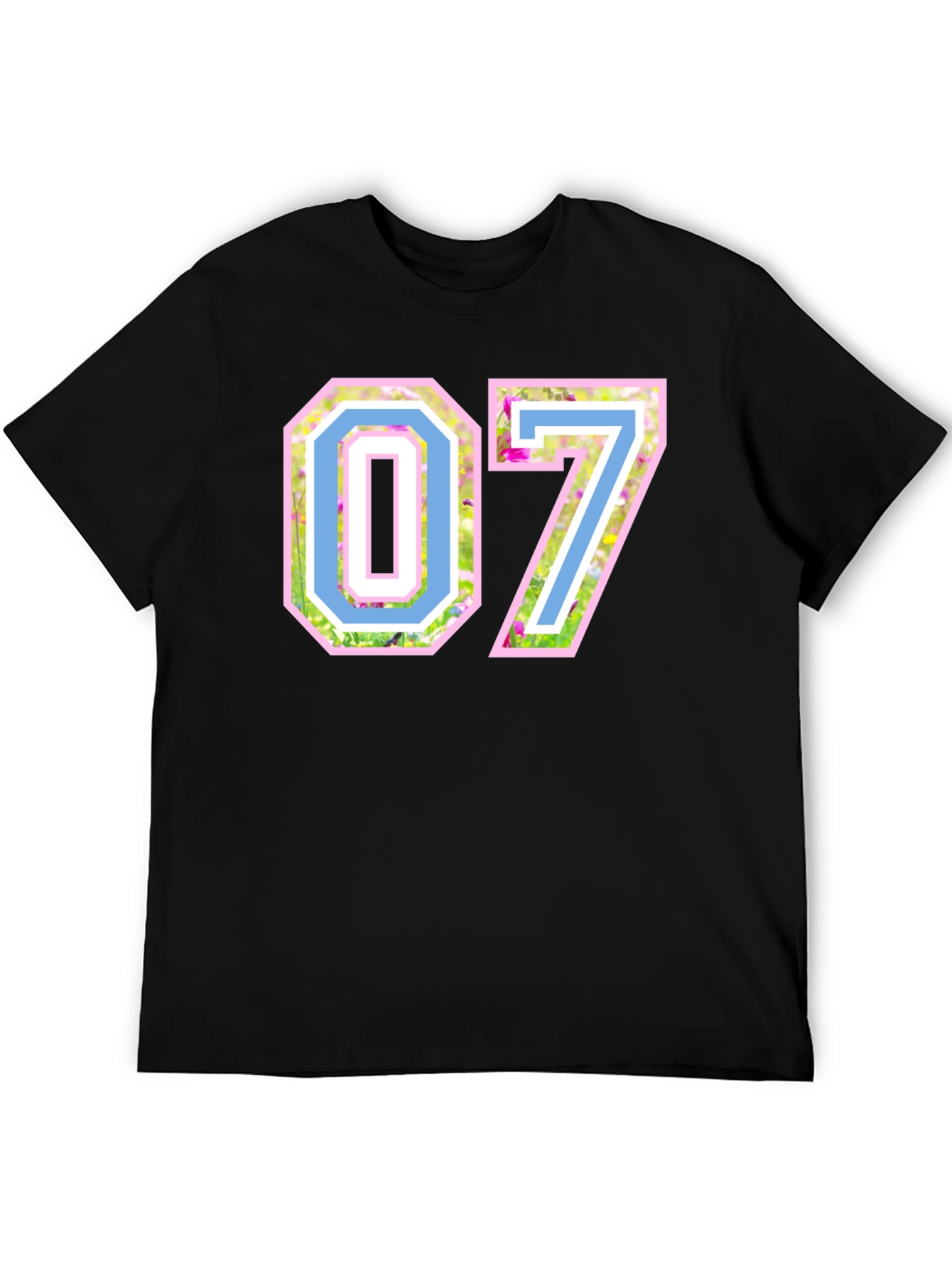 Black Floral Number 07 T-Shirt - Unique Design Tee view 5