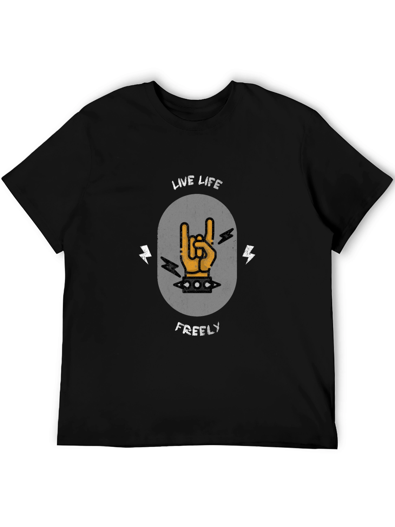 Black Live Life Freely Rock On T-Shirt view 5