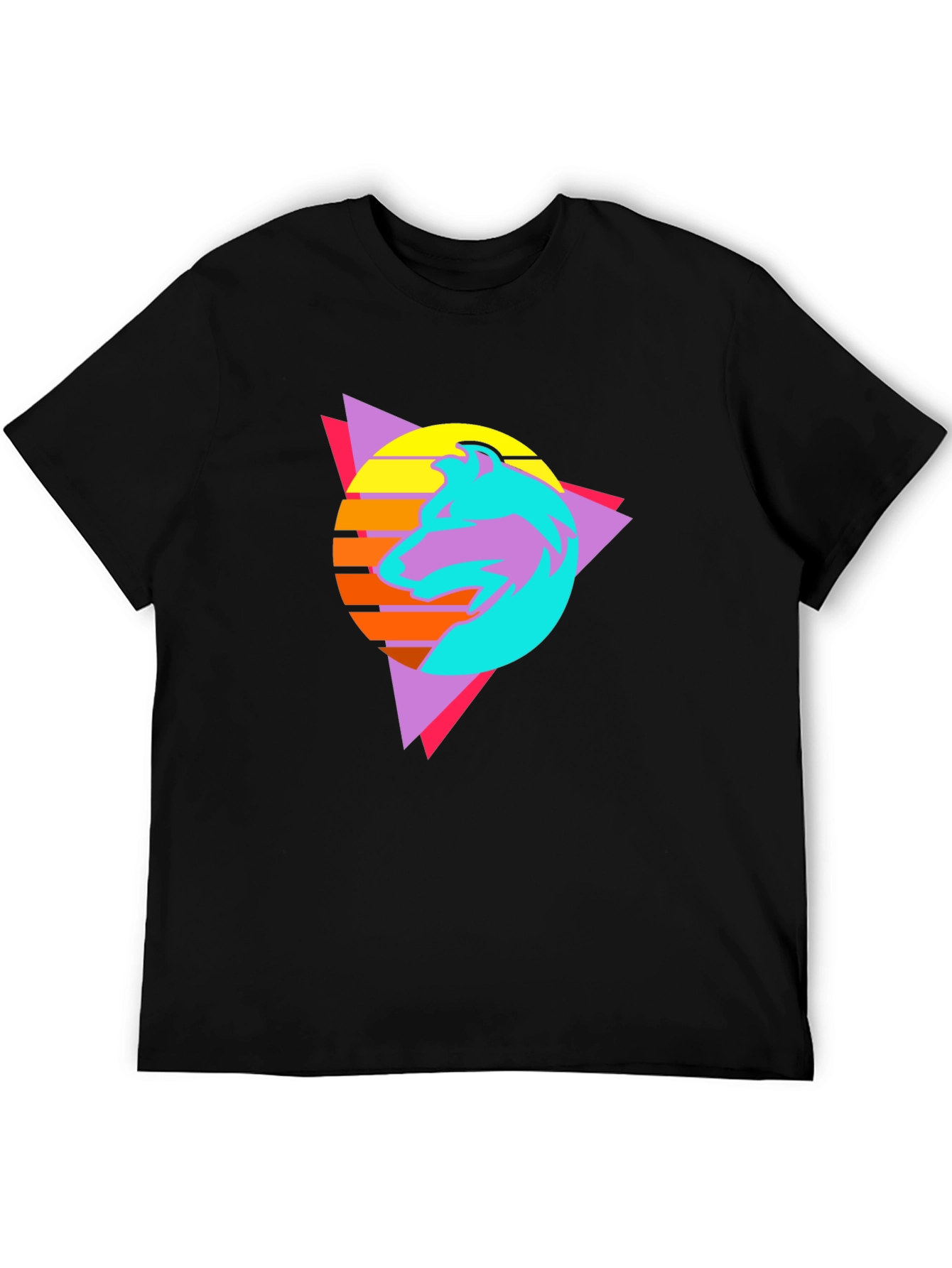 Black Retro Wolf Graphic Tee - Black T-Shirt view 5