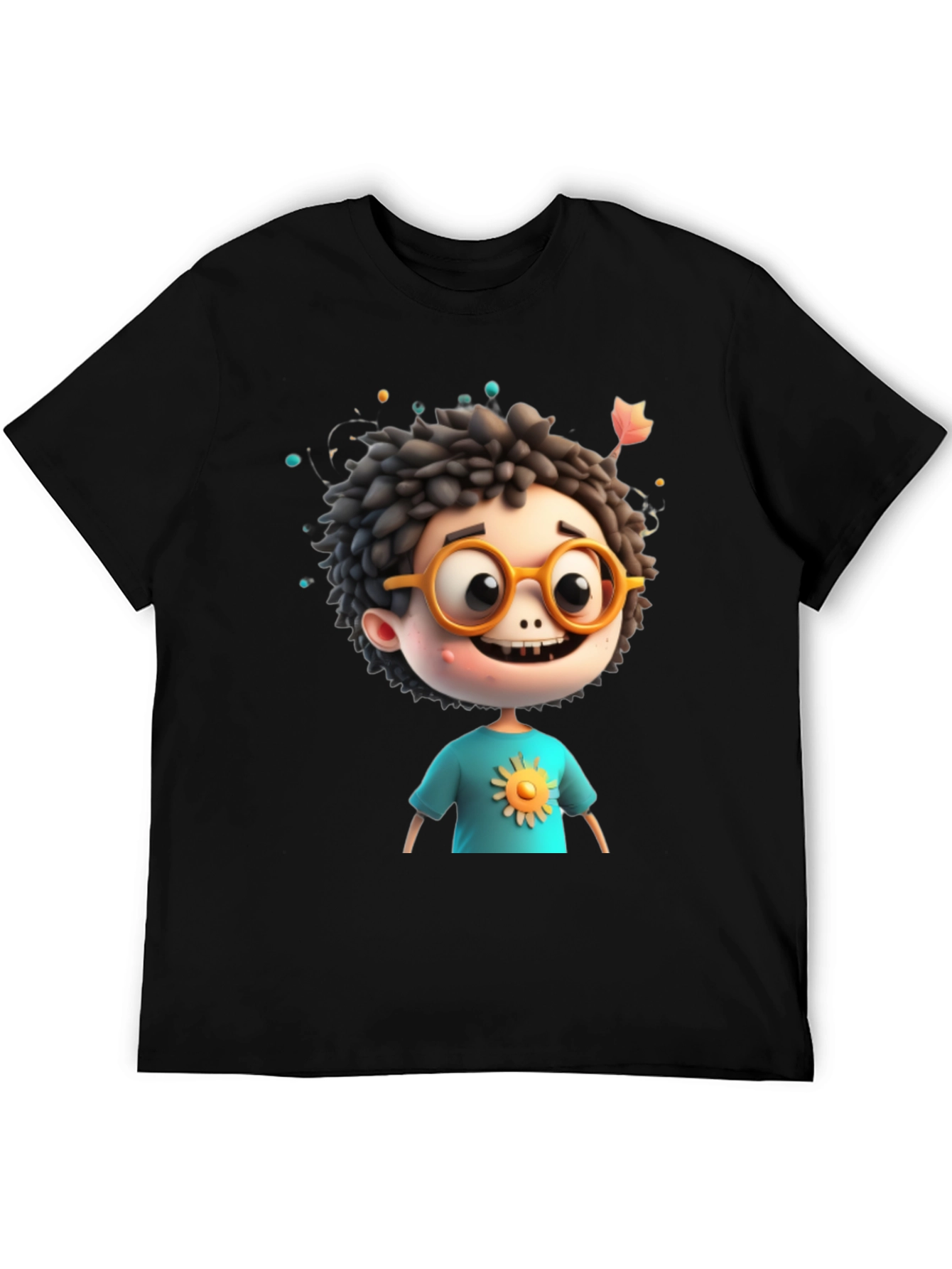 Black Cartoon Boy Graphic Tee - Whimsical Character Design view 5