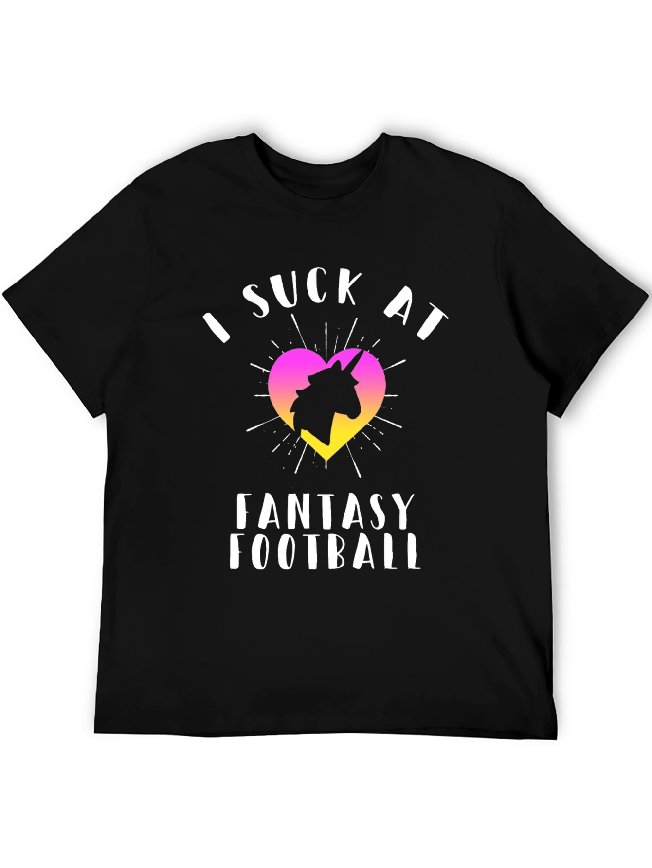 Black I Suck At Fantasy Football Unicorn T-Shirt view 5