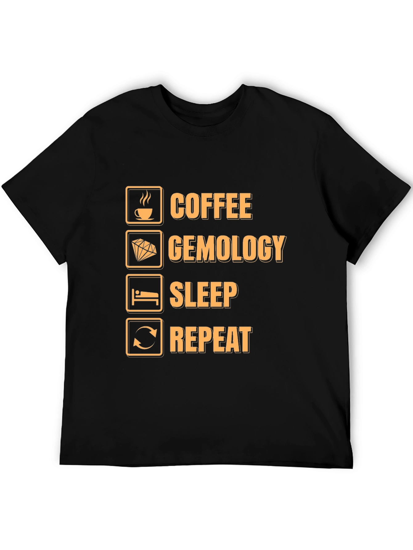 Black Coffee Gemology Sleep Repeat Funny Graphic T-Shirt view 5