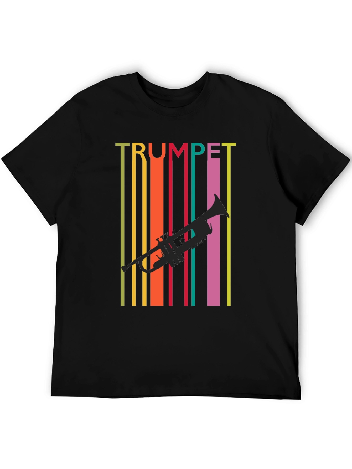 Black Retro Trumpet Graphic Tee - Colorful Music Lover T-Shirt view 5