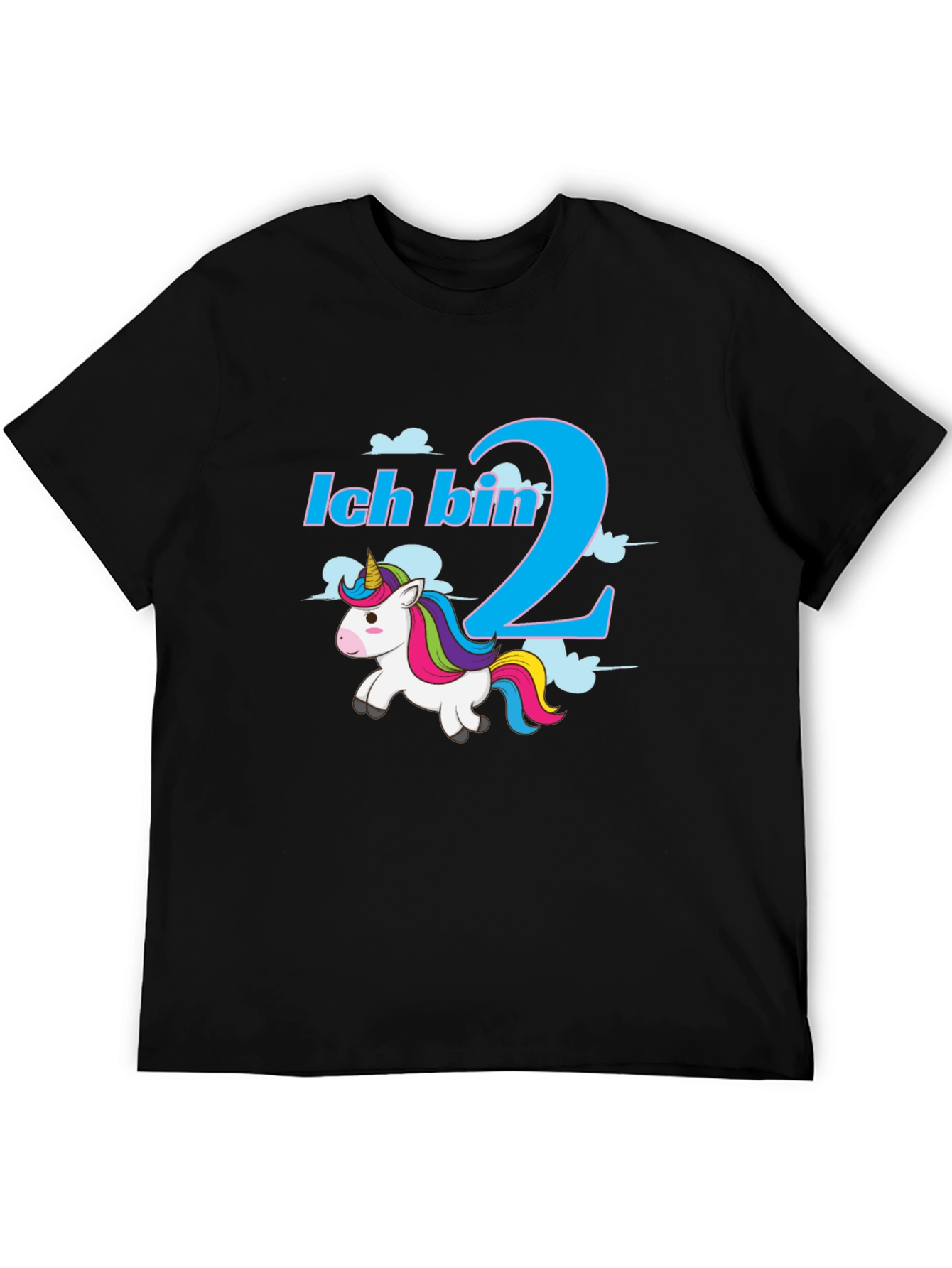 Black Ich Bin 2 Unicorn T-Shirt - Birthday Gift view 5