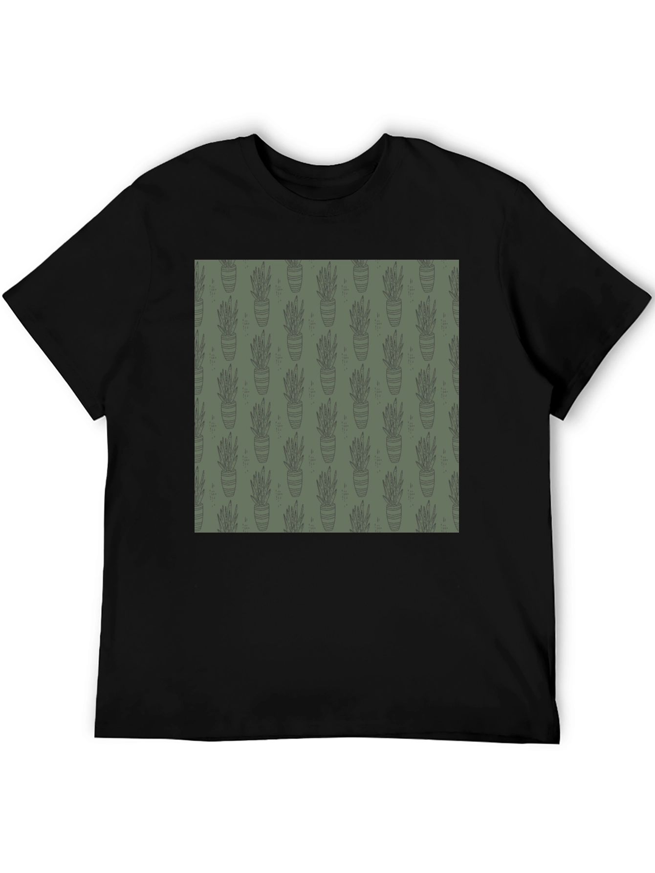 Black Unique Potted Plant Print T-Shirt view 5