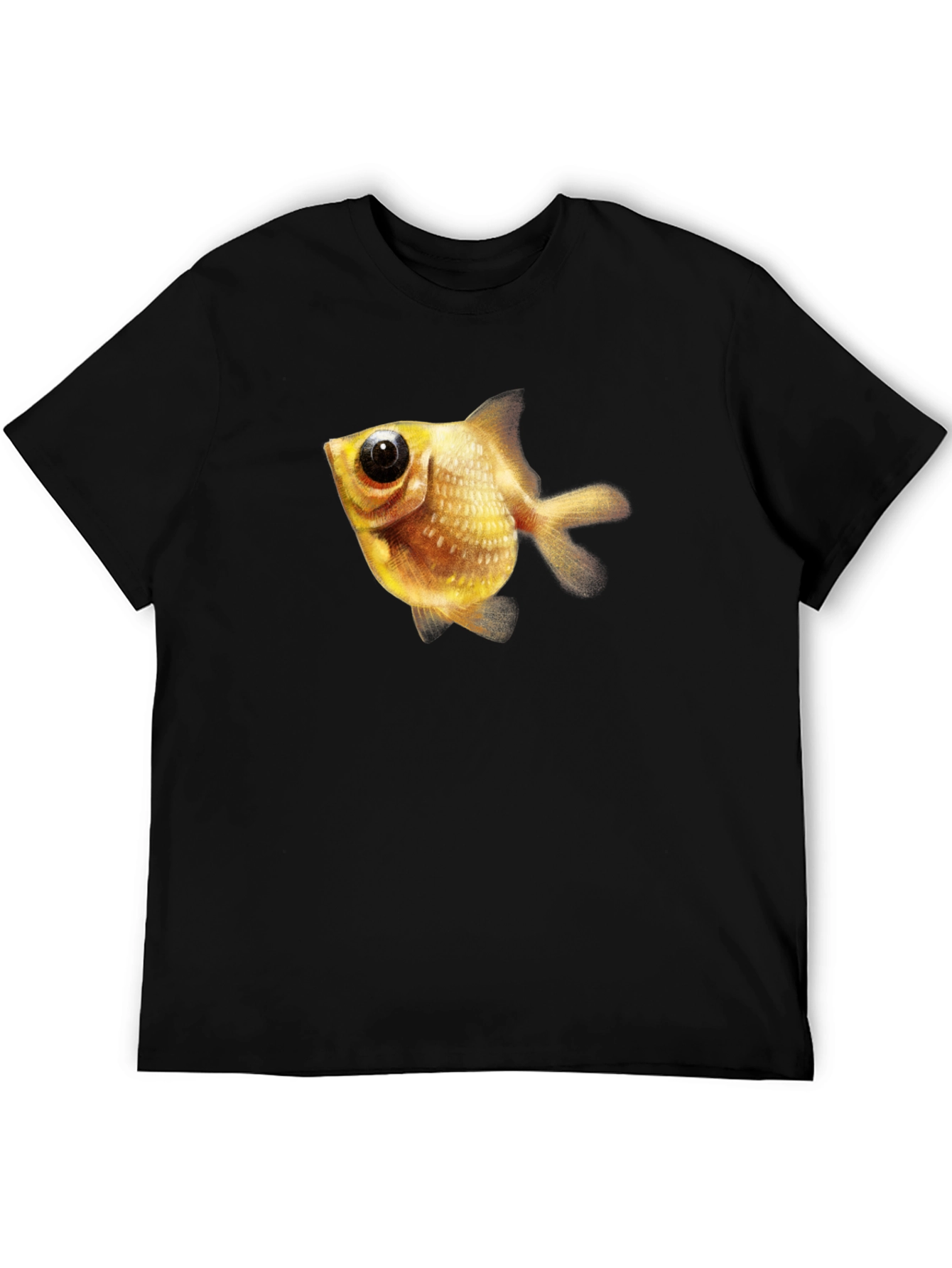 Black Men's Black T-Shirt with Goldfish Graphic view 5